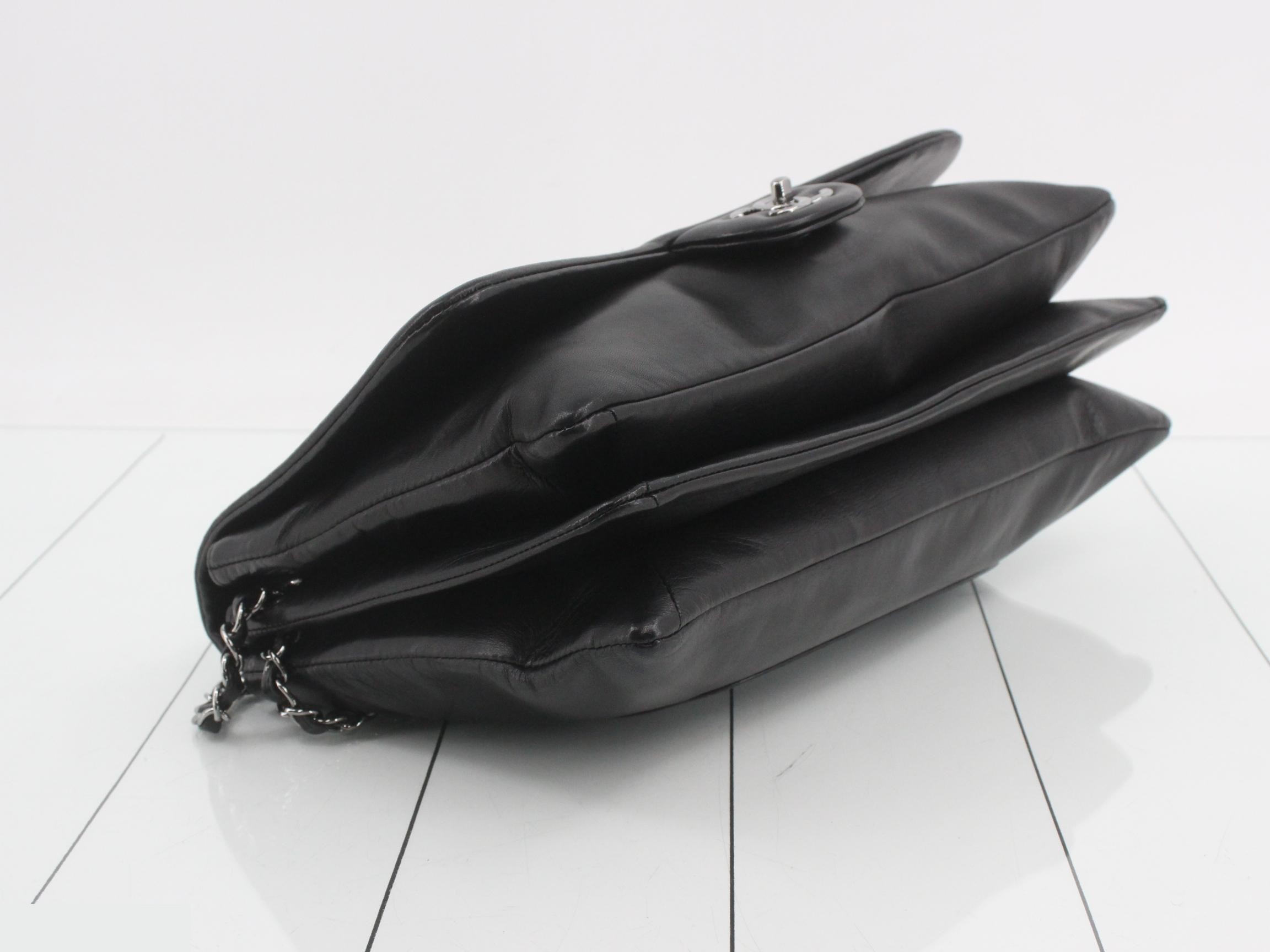 Camellia Leather Chain Semi-Shoulder Bag, Black — view 5