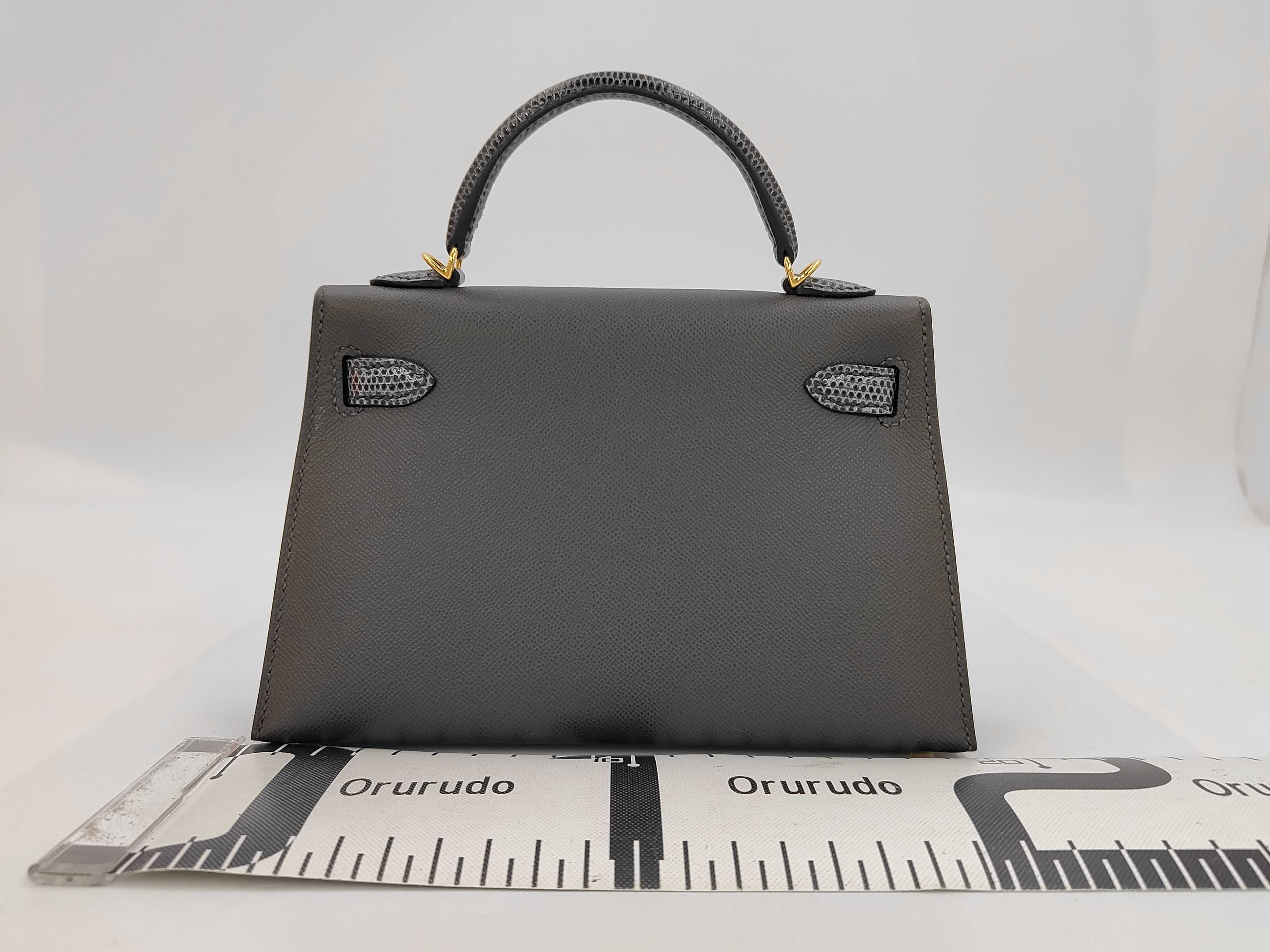Mini Kelly de Touch Graphite Veau Madame/Lizard Gold Hardware B Stamp Handbag — view 2