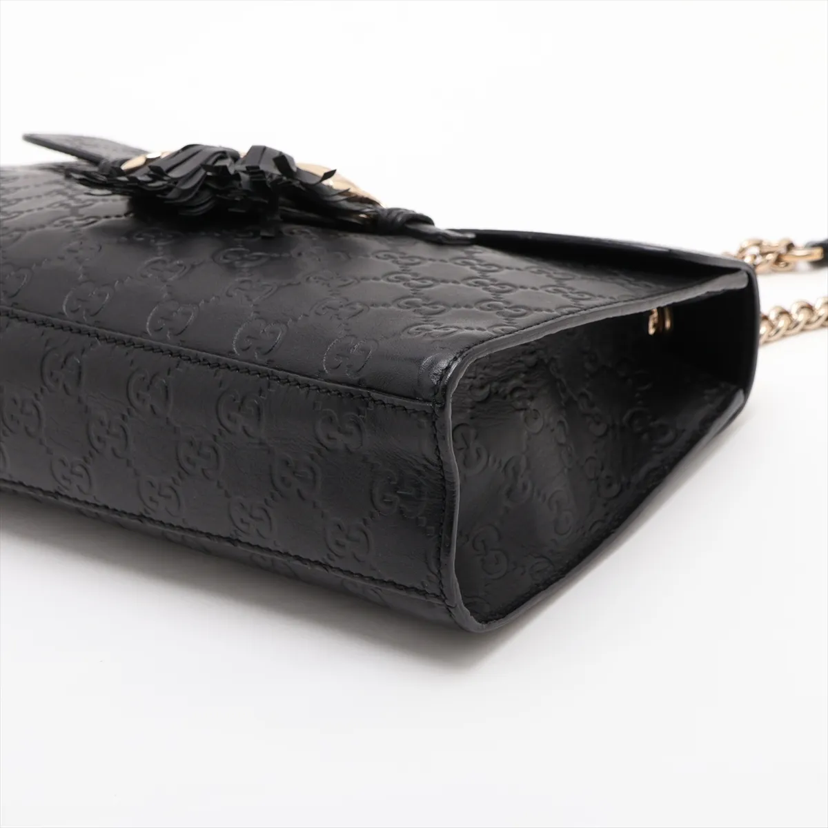 Guccissima Emilie 295402 Leather Chain Shoulder Bag, Black — view 3