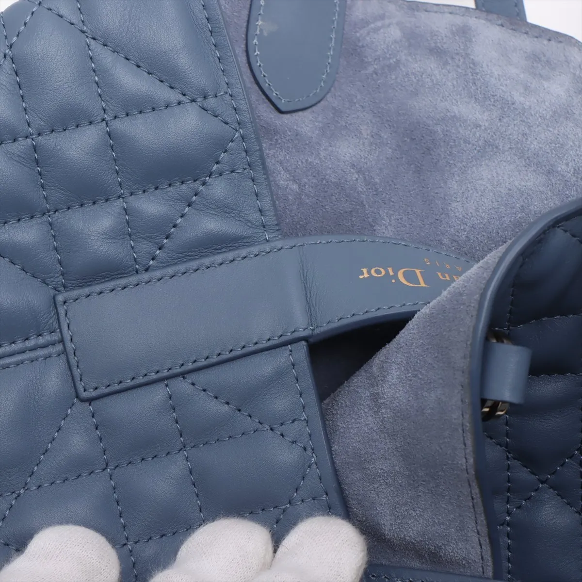 Macro Cannage Toujours Leather Handbag, Blue Star Mark — view 14