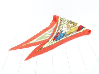 Unused, stored item: French Revolution pleated silk scarf with tags.