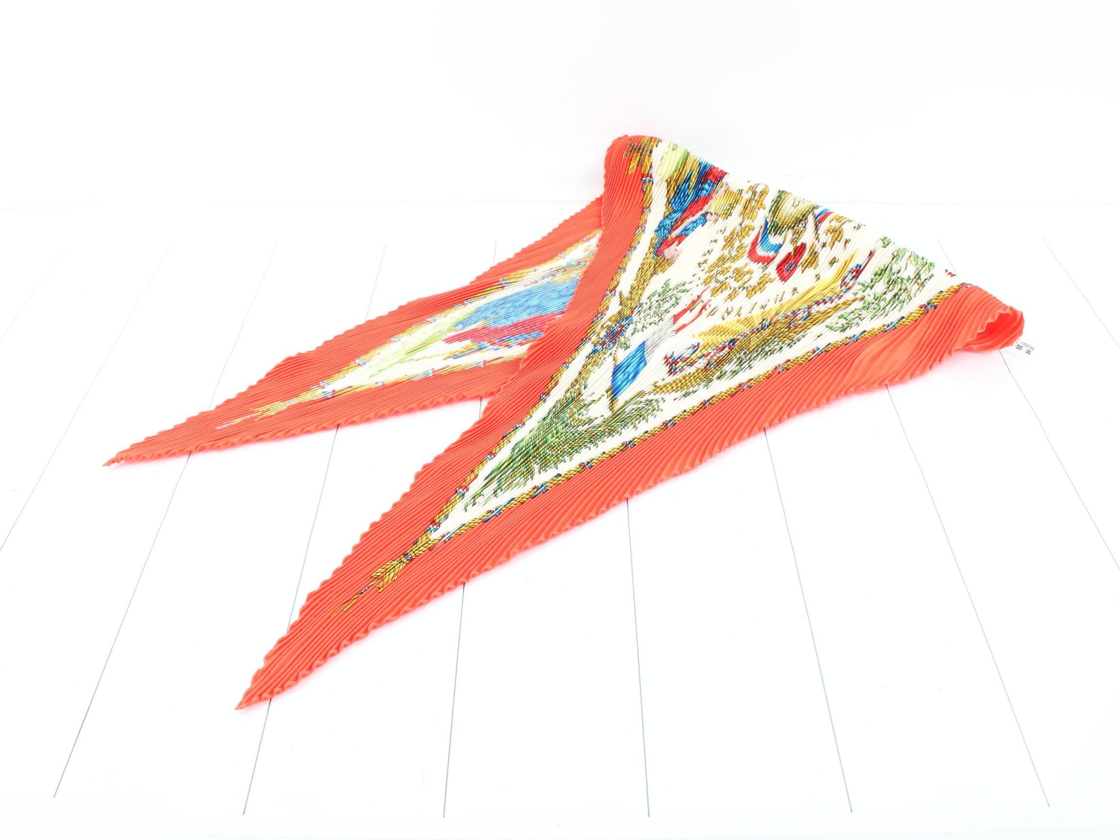 Unused, stored item: French Revolution pleated silk scarf with tags. — view 2