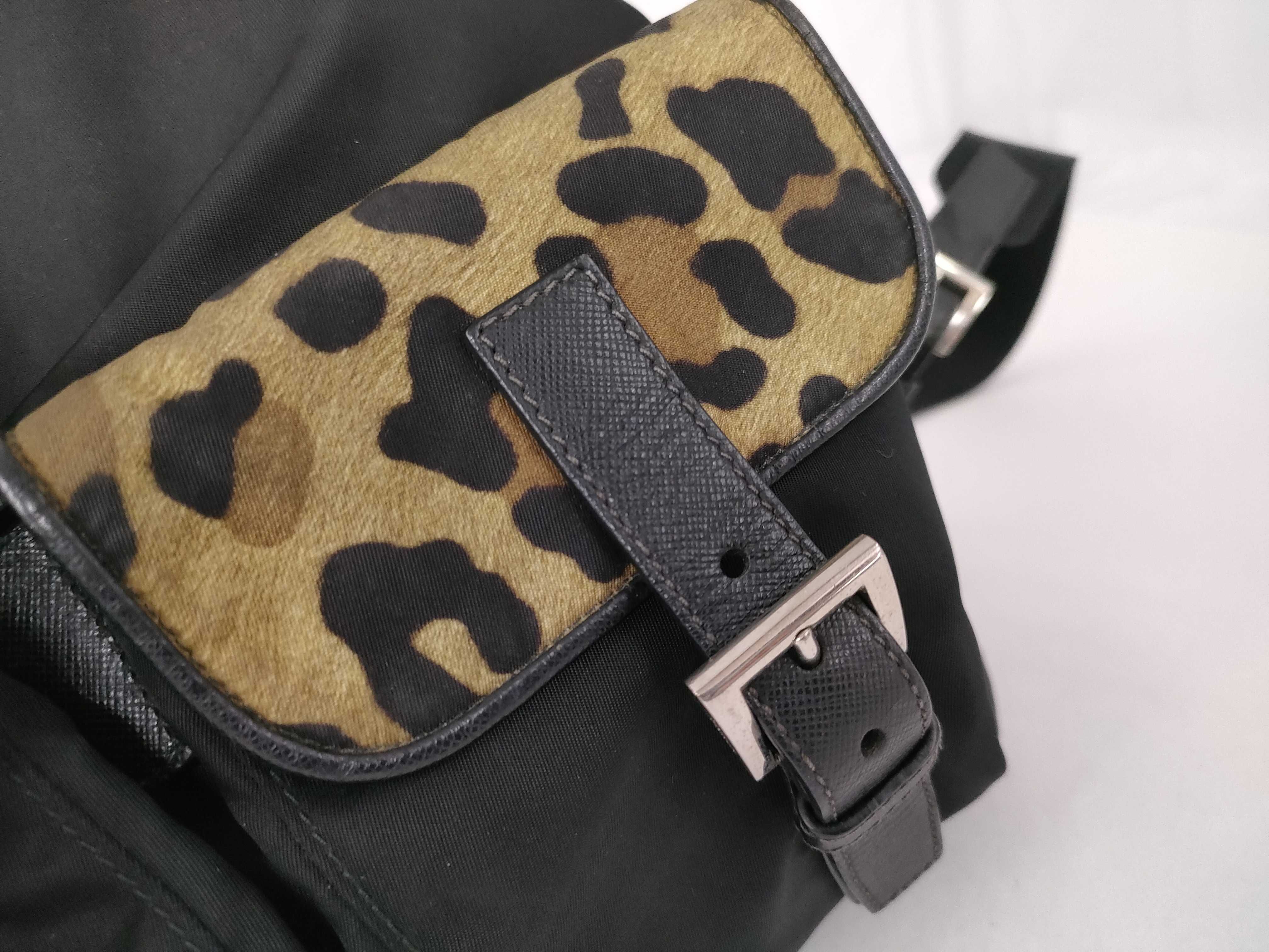 Nylon Prada 1BZ811 Saffiano Backpack Leopard Print Rucksack — view 13