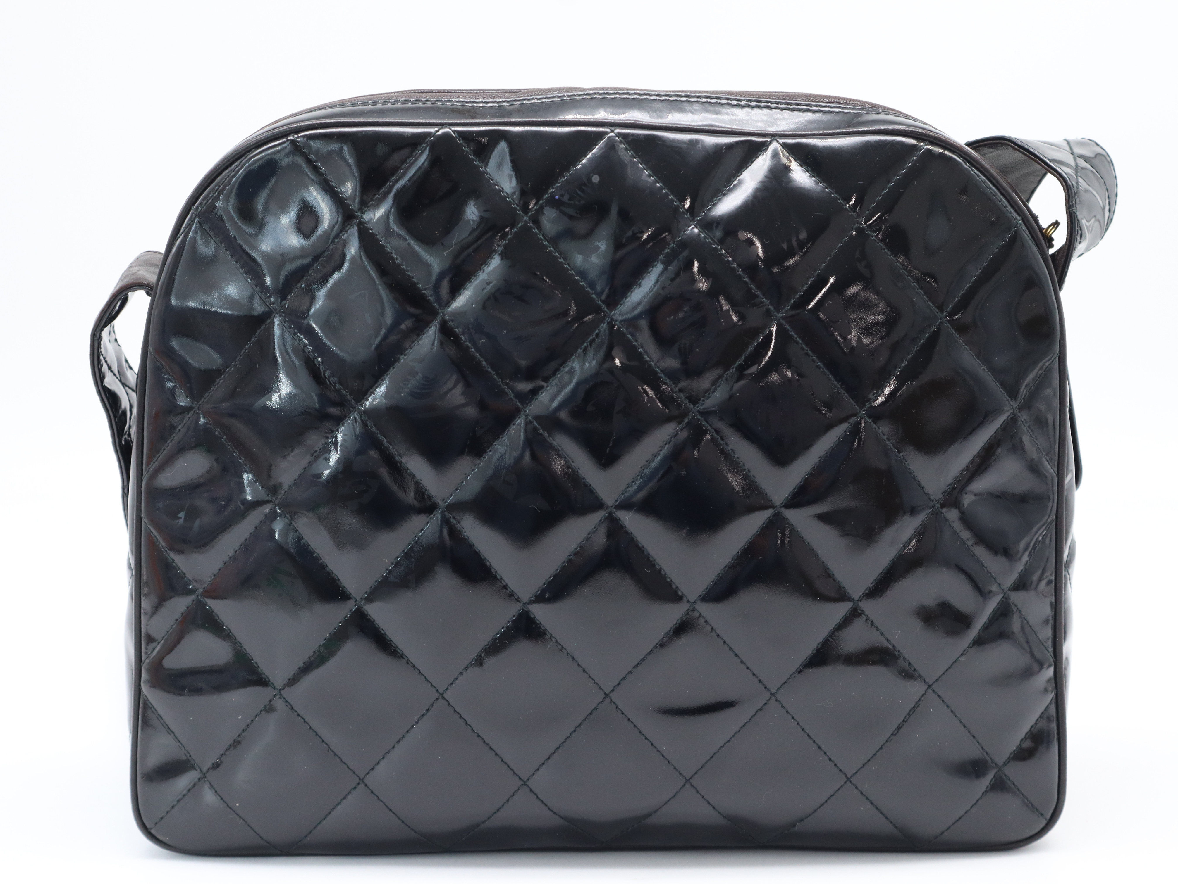 Patent Leather Matelassé Shoulder Bag with Gold Hardware, Black Seal, 3842843 Shoulder Bag — view 2