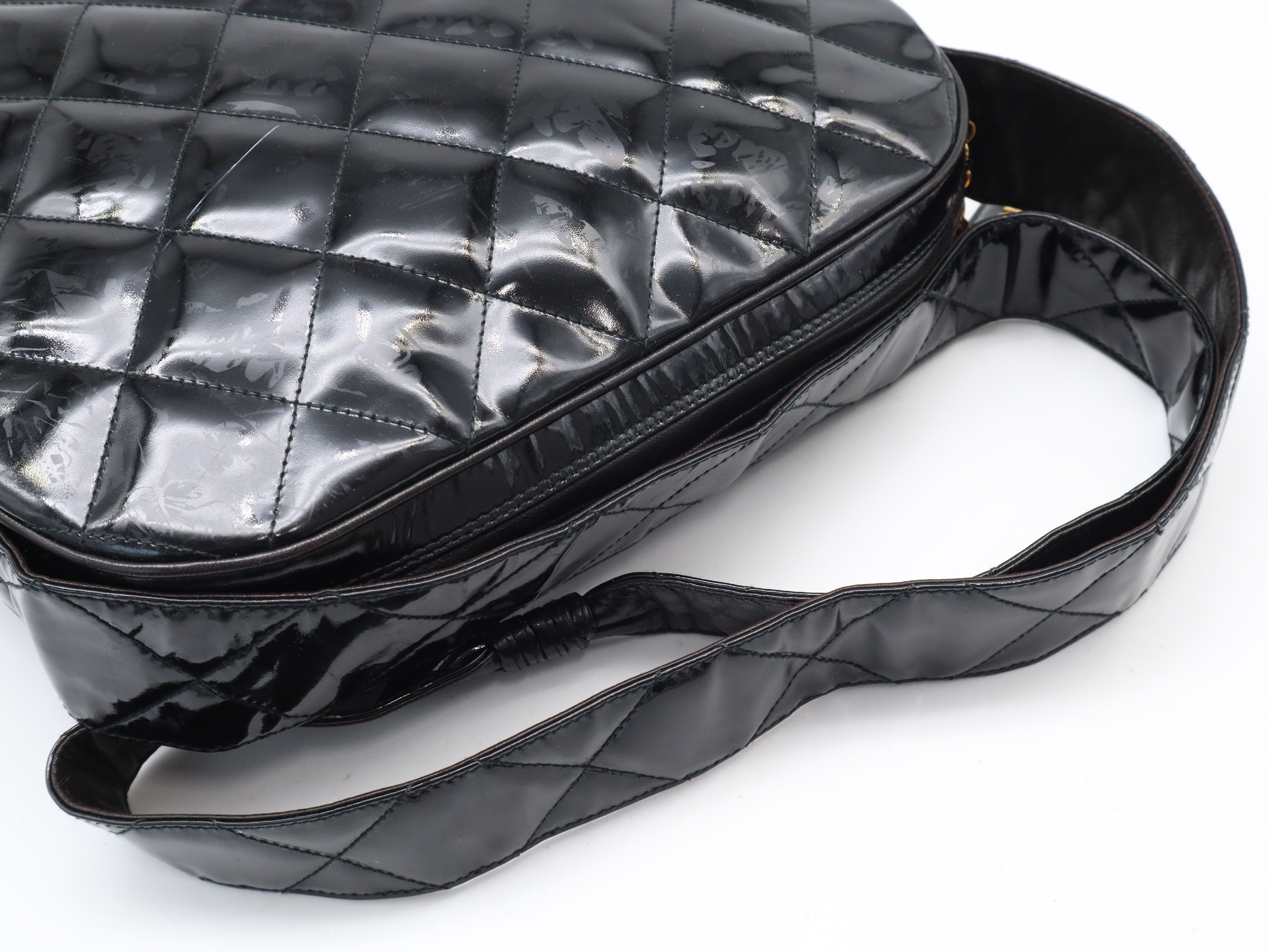 Patent Leather Matelassé Shoulder Bag with Gold Hardware, Black Seal, 3842843 Shoulder Bag — view 6