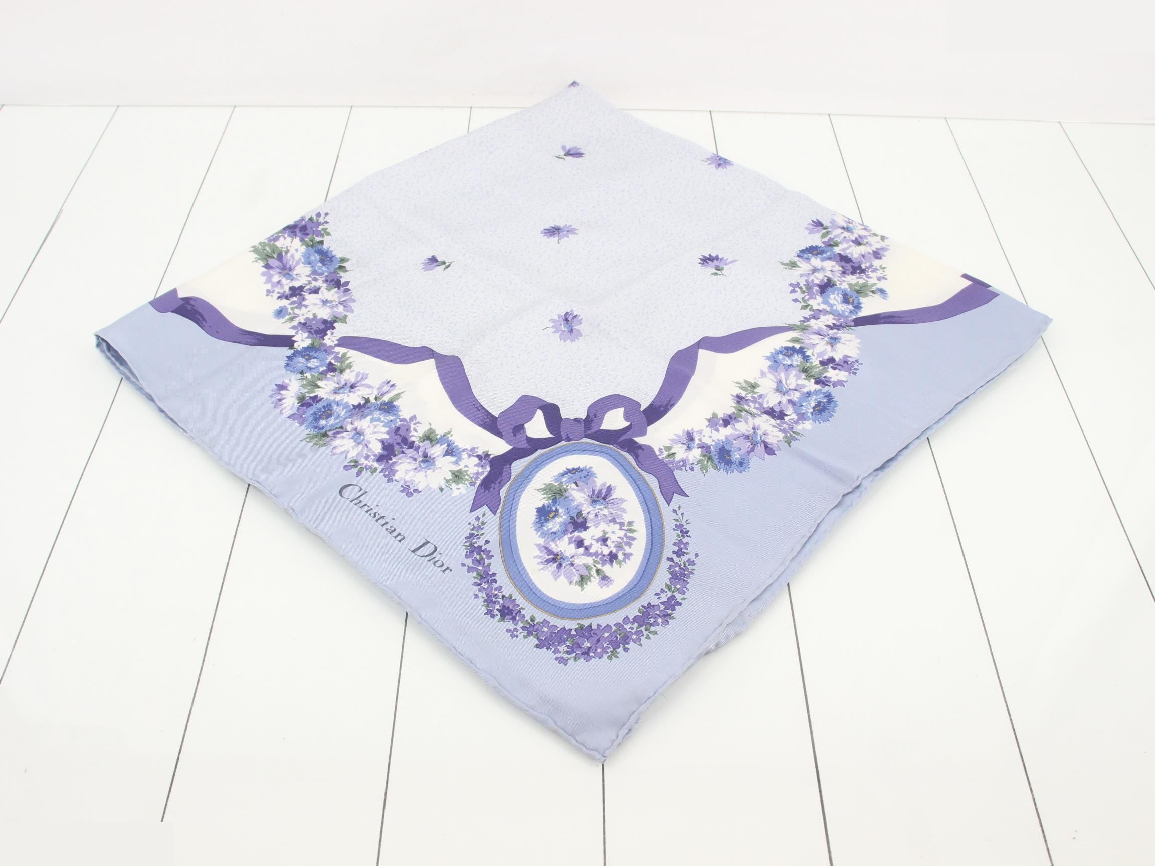 Silk Scarf, Floral, Blue