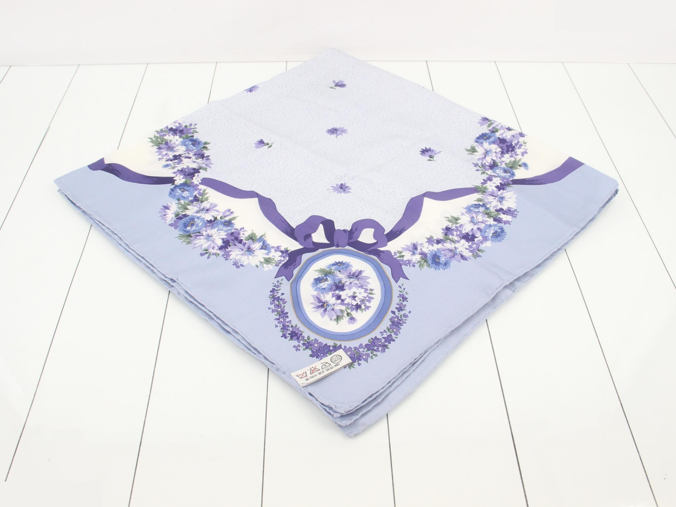 Silk Scarf, Floral, Blue — view 2