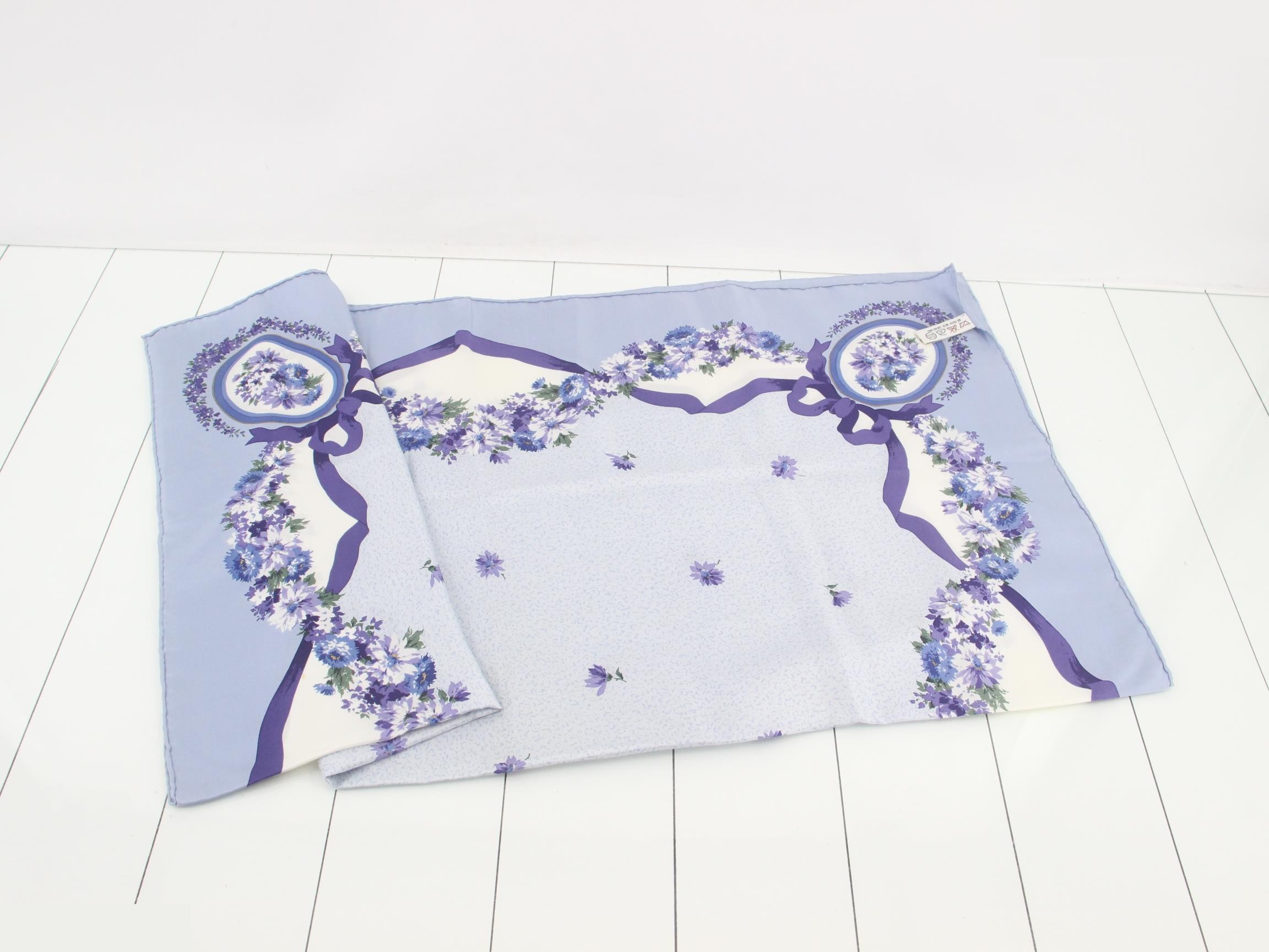 Silk Scarf, Floral, Blue — view 3