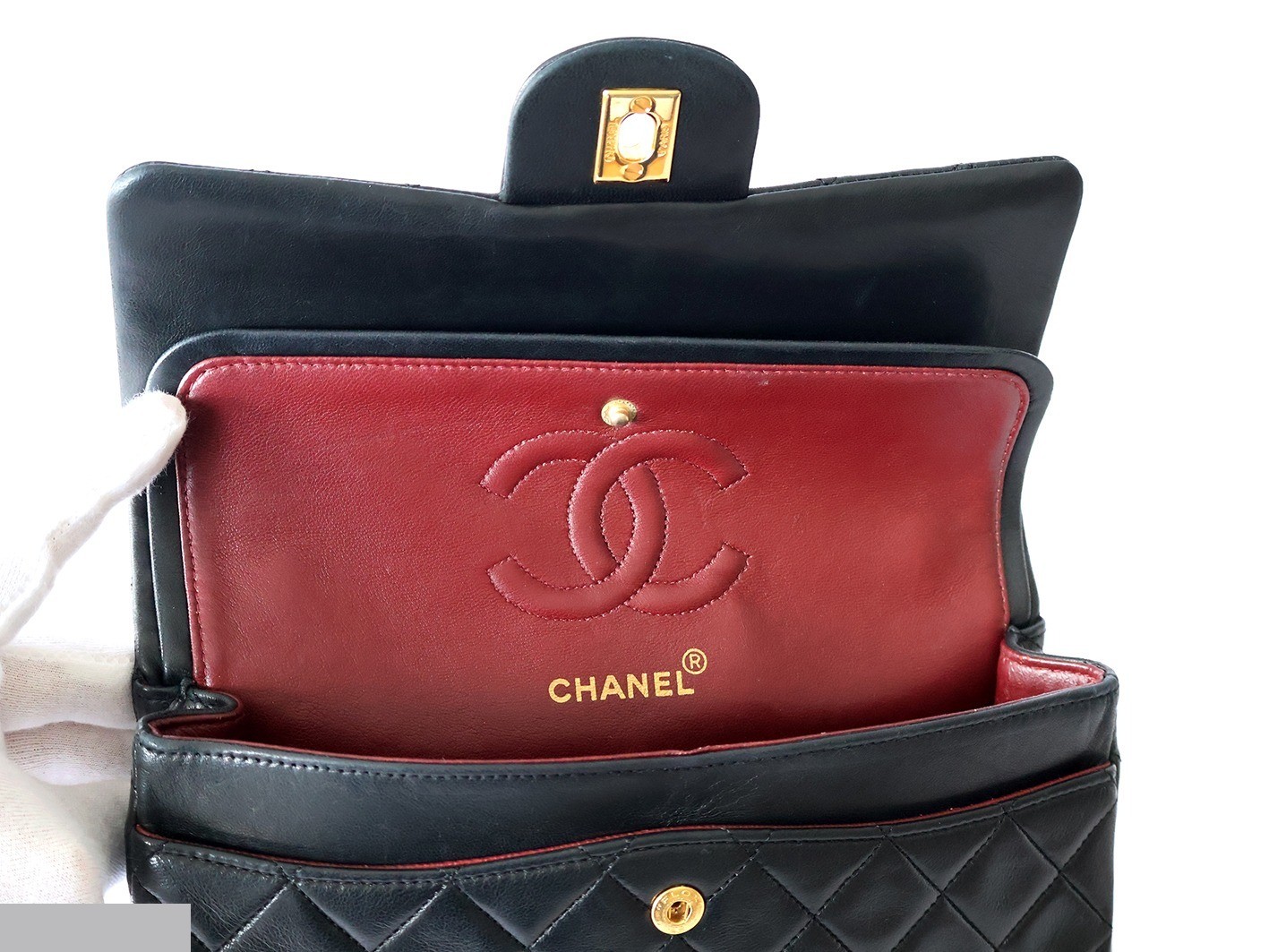 Matelassé 23 Lambskin Double Flap Double Chain Shoulder Bag, Black — view 11