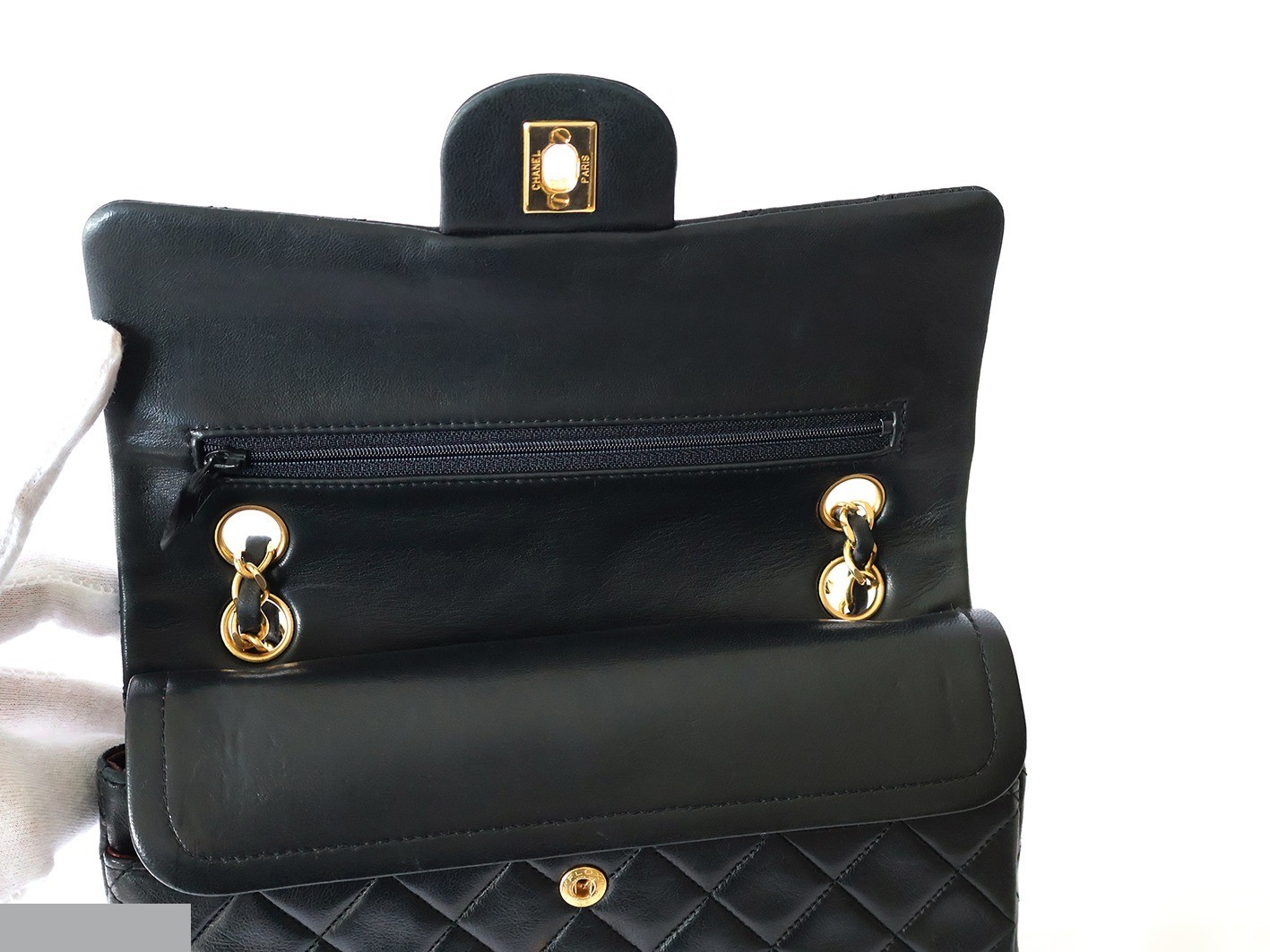 Matelassé 23 Lambskin Double Flap Double Chain Shoulder Bag, Black — view 10