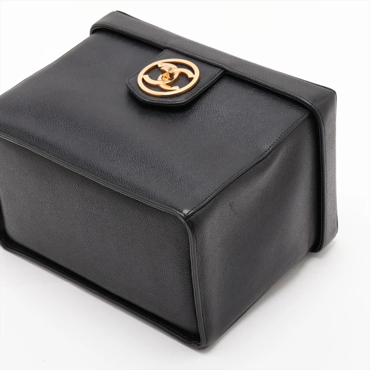 Matelassé Caviar Skin 2-Way Handbag Vanity Case Black Gold Hardware — view 3