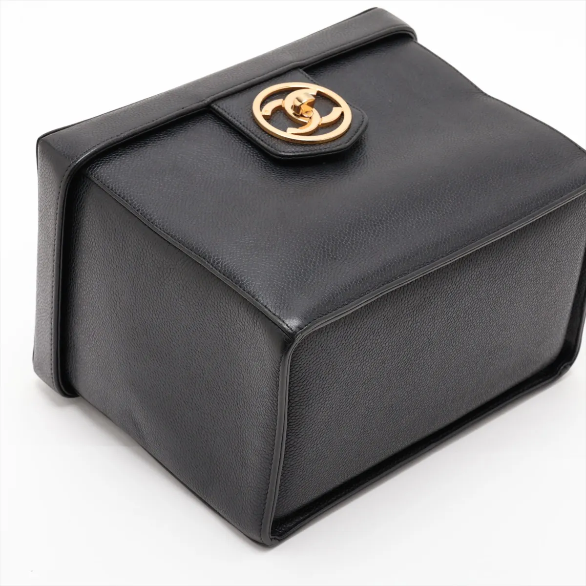 Matelassé Caviar Skin 2-Way Handbag Vanity Case Black Gold Hardware — view 4