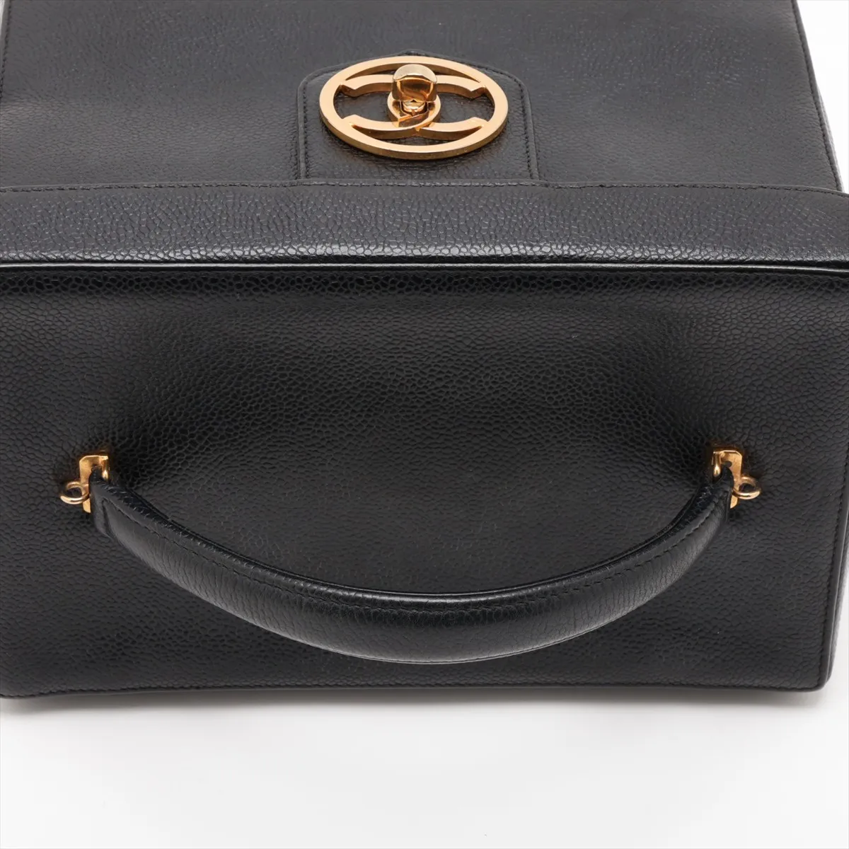 Matelassé Caviar Skin 2-Way Handbag Vanity Case Black Gold Hardware — view 5