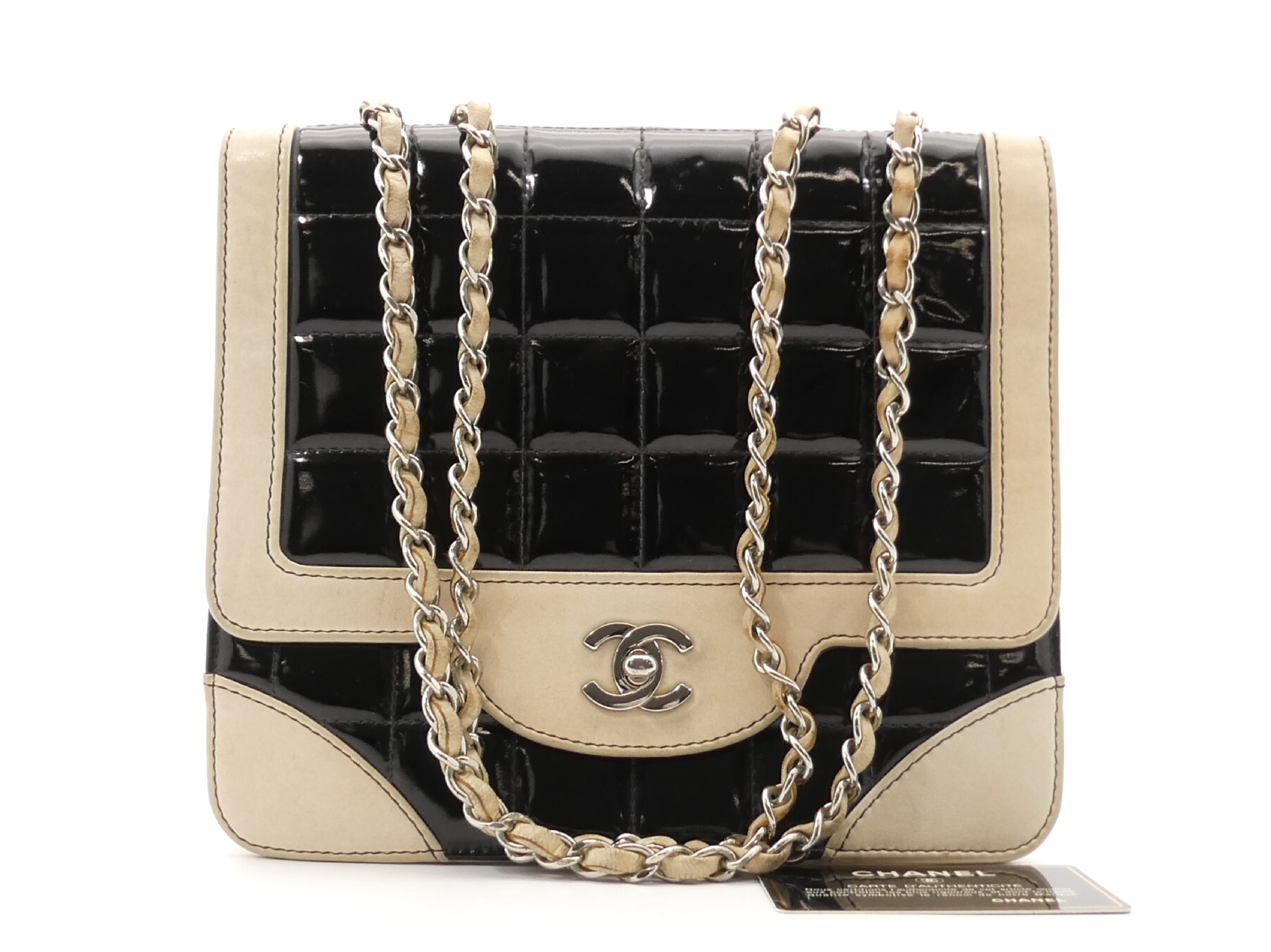 Chocolate Bar Coco Mark Enamel Double Chain Shoulder Bag