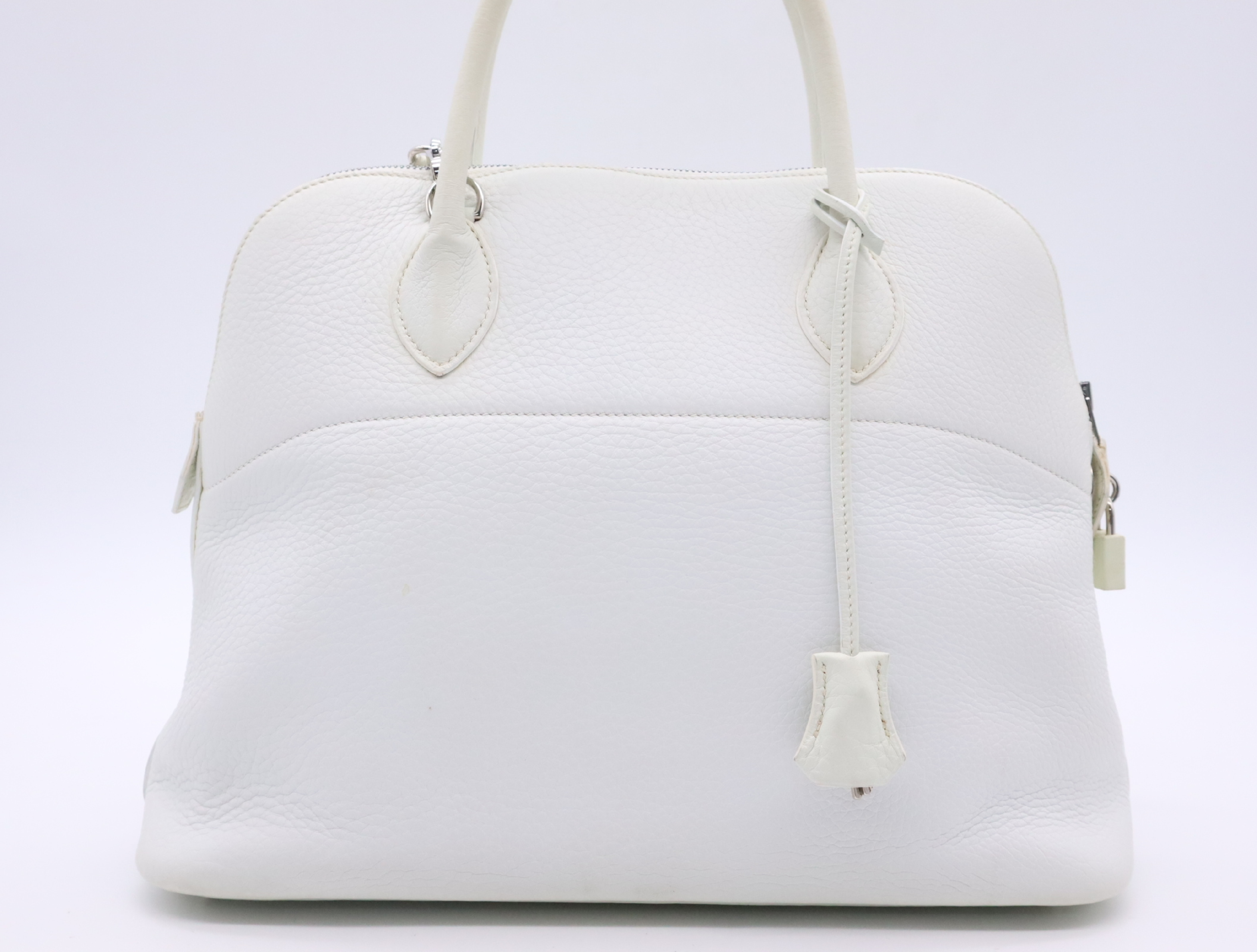 Leather Bolide 35 White Handbag with Shoulder Strap, Padlock, 2 Keys, Clochette, and Dust Bag — view 2