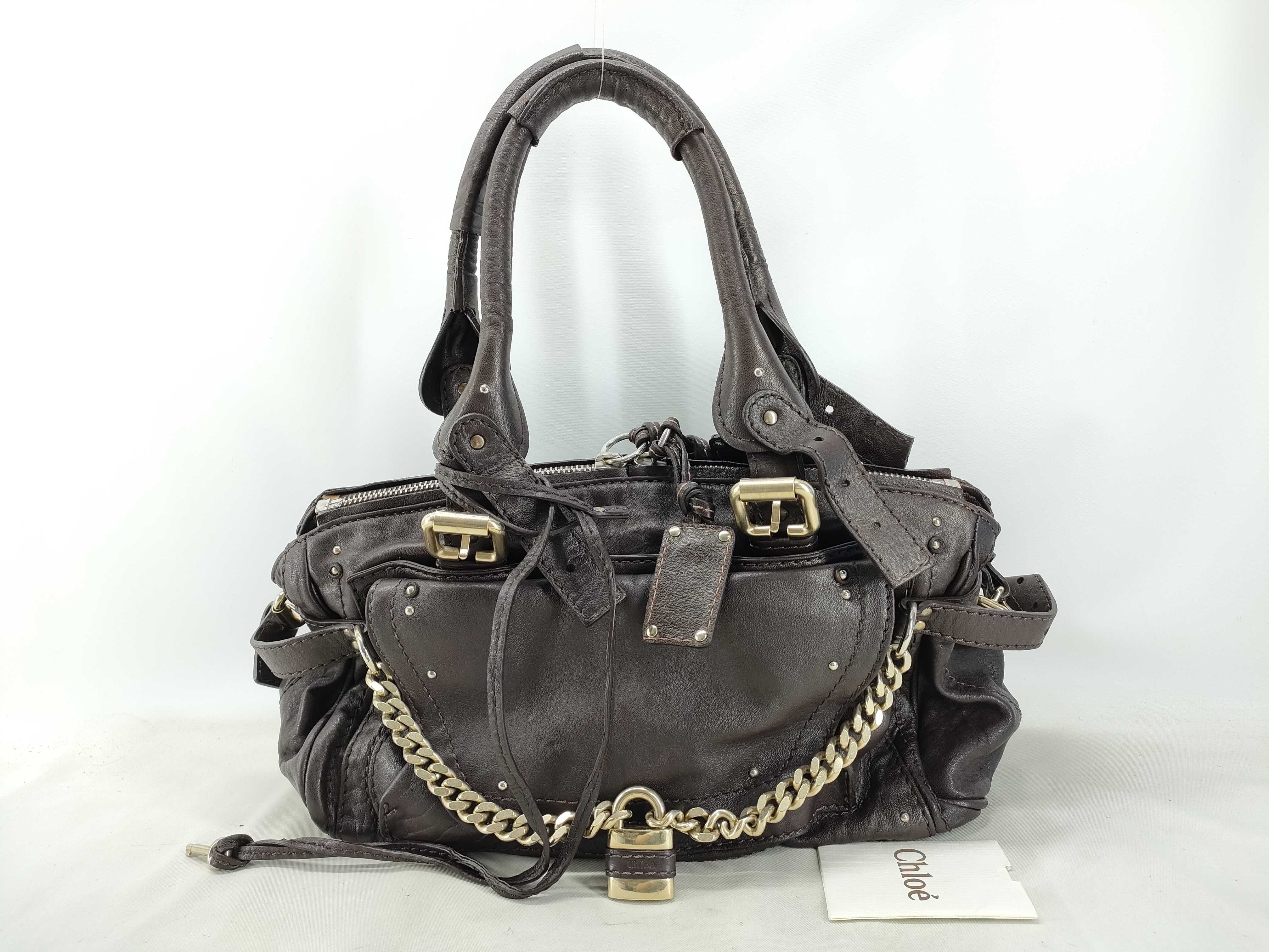 Paddington handbag, chain leather, dark brown handbag