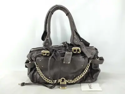 Paddington handbag, chain leather, dark brown handbag