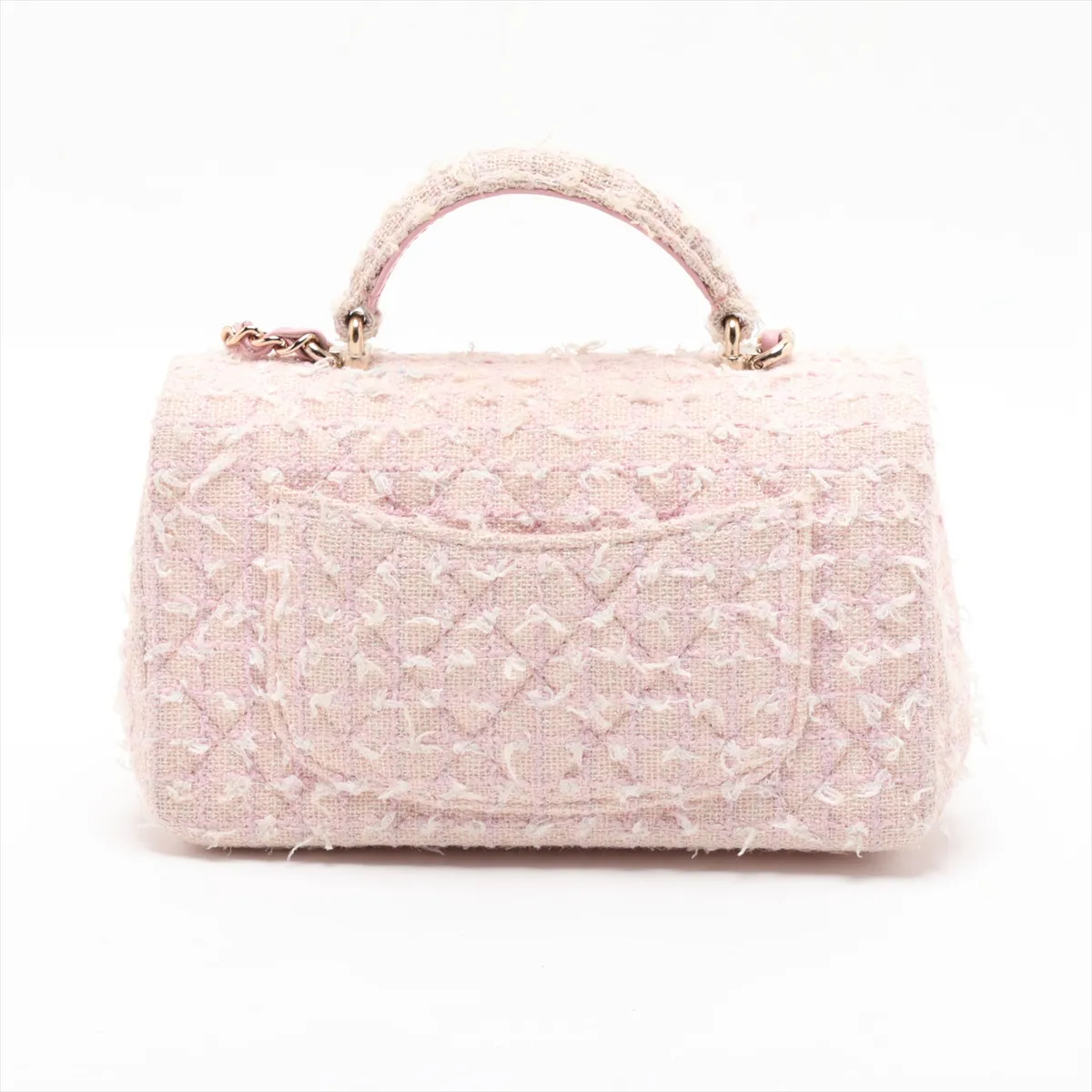 Matelassé Tweed 2-Way Handbag, Pink with Gold Hardware, KHNKG001, Random Plate — view 2