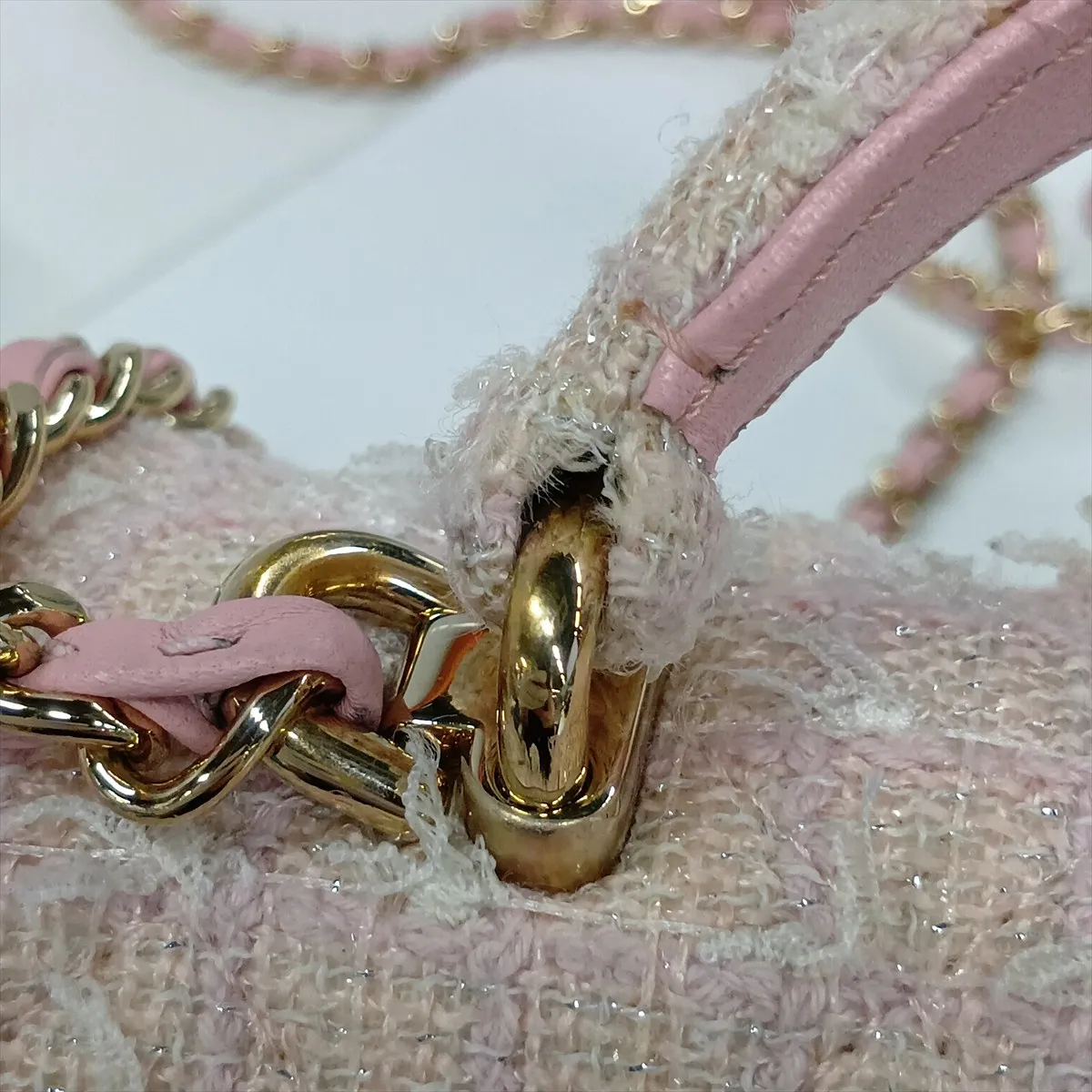 Matelassé Tweed 2-Way Handbag, Pink with Gold Hardware, KHNKG001, Random Plate — view 12