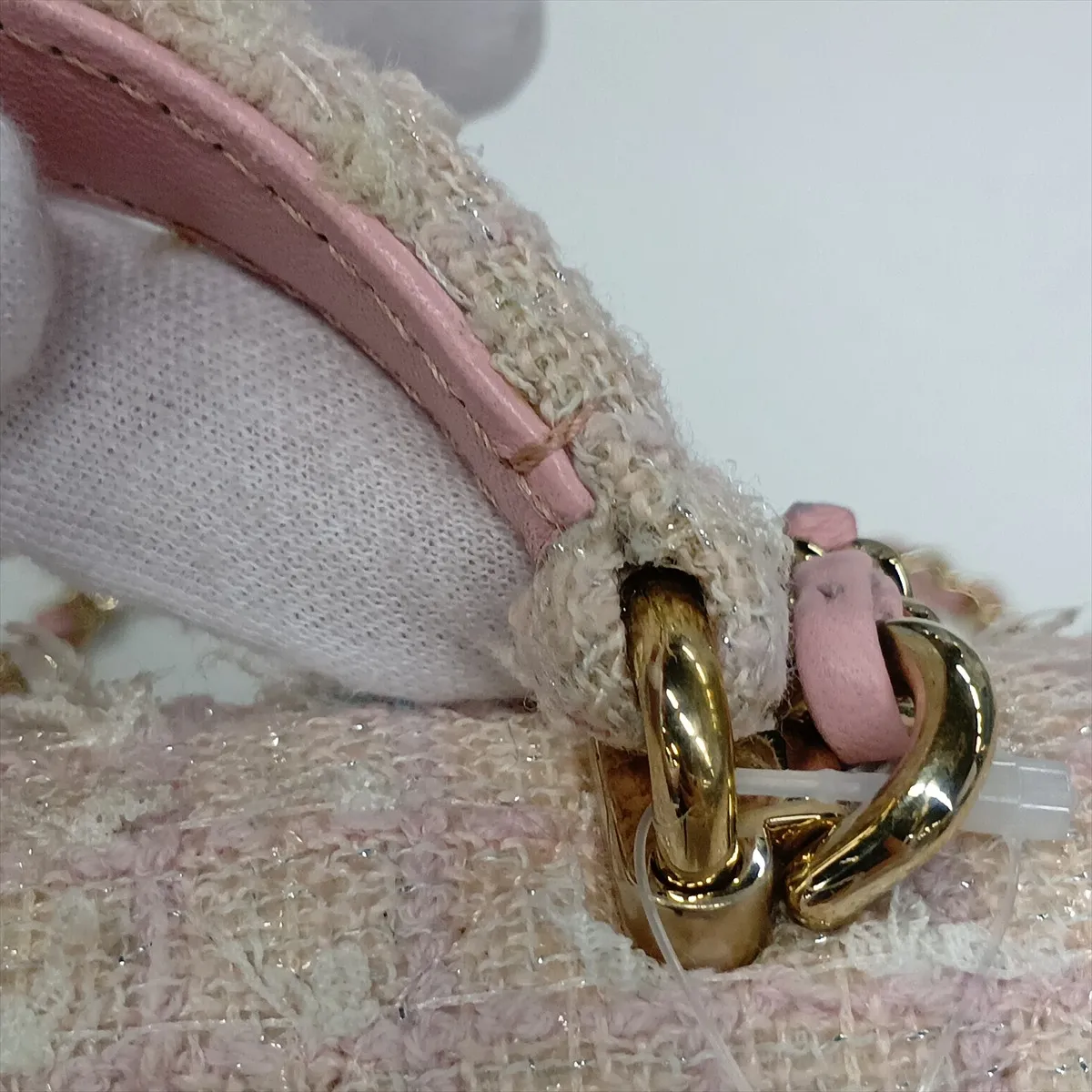 Matelassé Tweed 2-Way Handbag, Pink with Gold Hardware, KHNKG001, Random Plate — view 13
