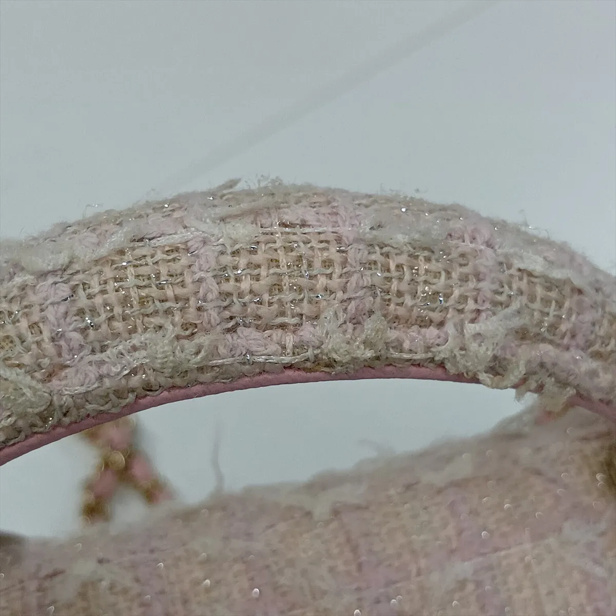 Matelassé Tweed 2-Way Handbag, Pink with Gold Hardware, KHNKG001, Random Plate — view 14