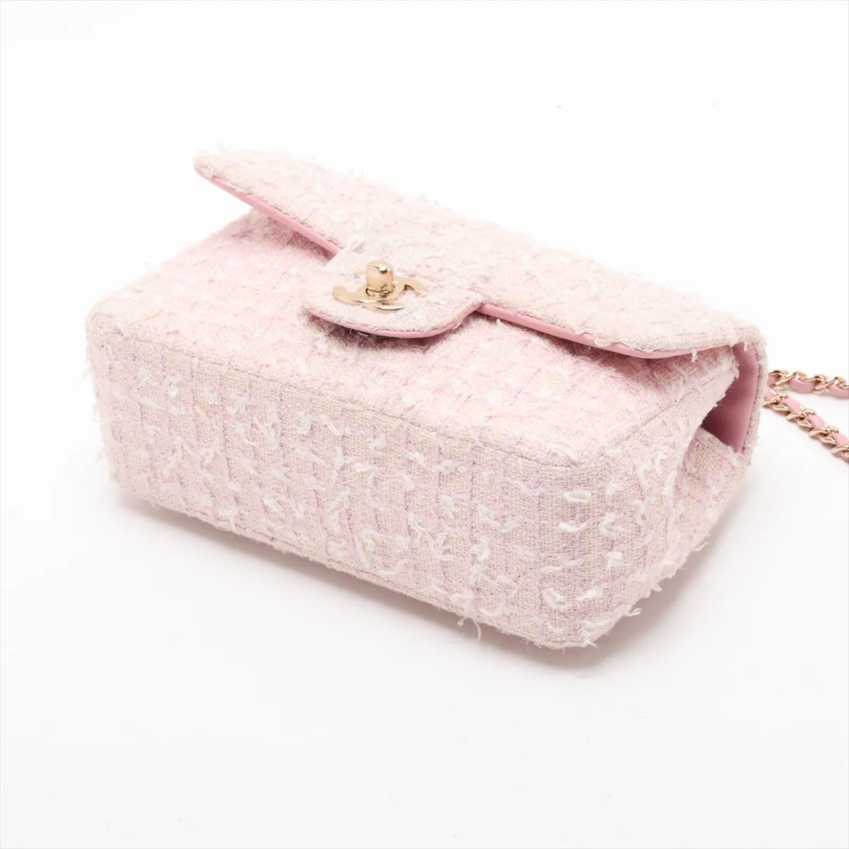 Matelassé Tweed 2-Way Handbag, Pink with Gold Hardware, KHNKG001, Random Plate — view 3