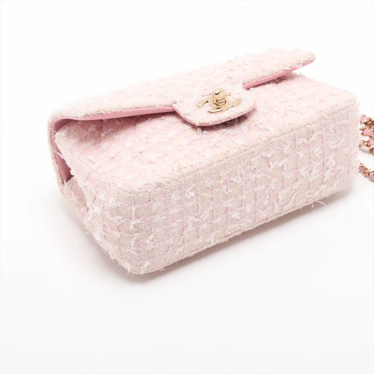 Matelassé Tweed 2-Way Handbag, Pink with Gold Hardware, KHNKG001, Random Plate — view 4