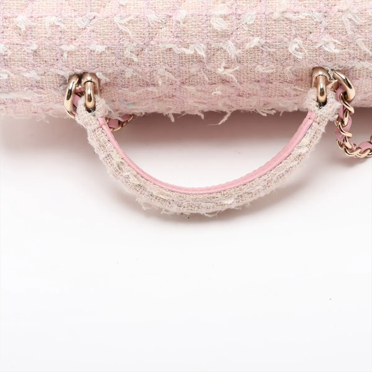 Matelassé Tweed 2-Way Handbag, Pink with Gold Hardware, KHNKG001, Random Plate — view 5