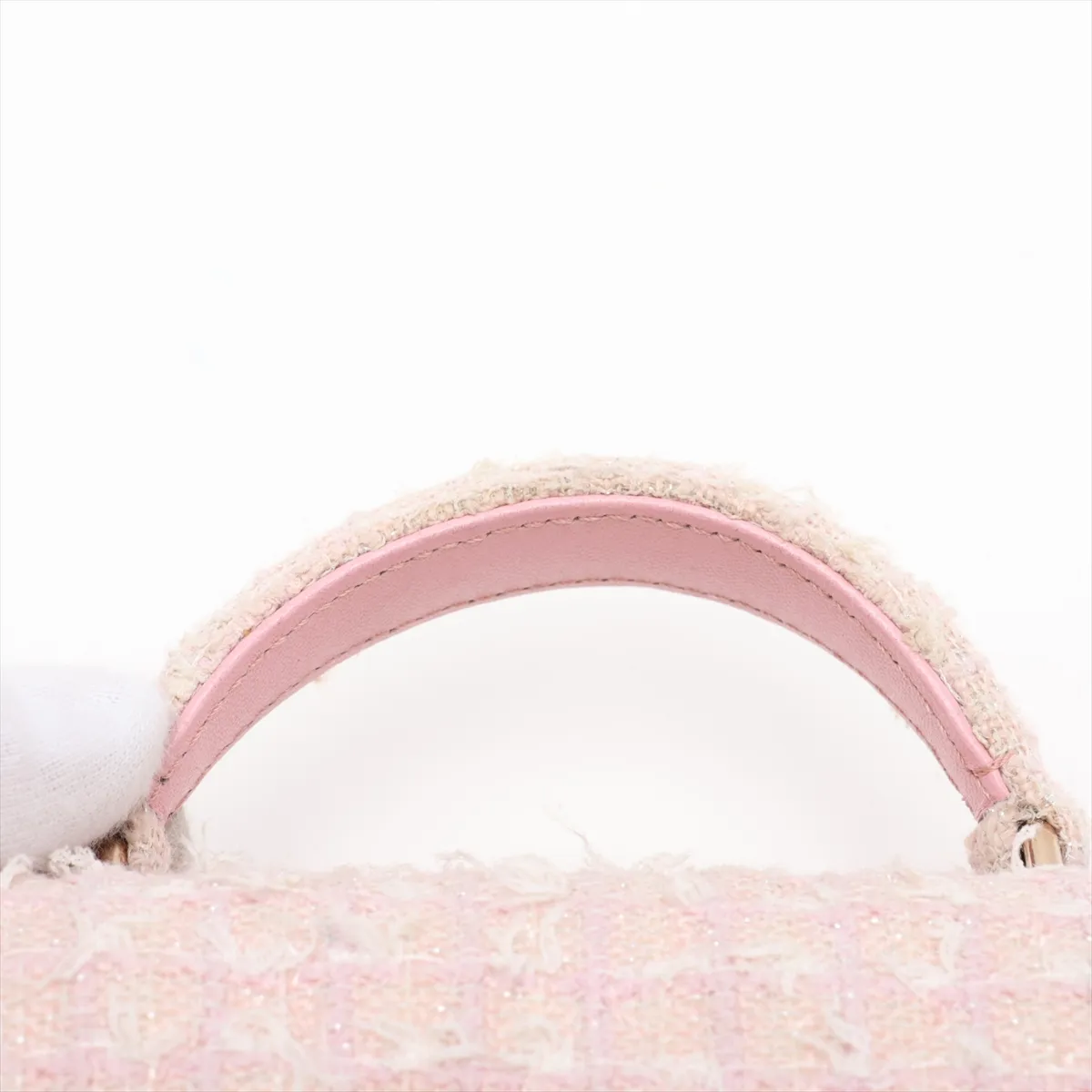 Matelassé Tweed 2-Way Handbag, Pink with Gold Hardware, KHNKG001, Random Plate — view 6