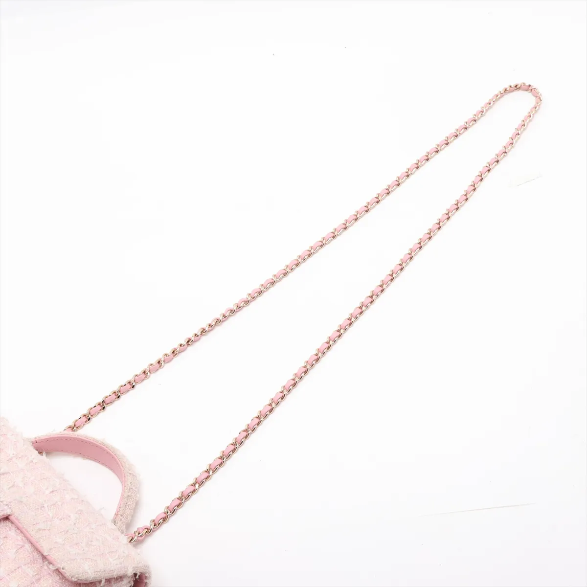 Matelassé Tweed 2-Way Handbag, Pink with Gold Hardware, KHNKG001, Random Plate — view 7