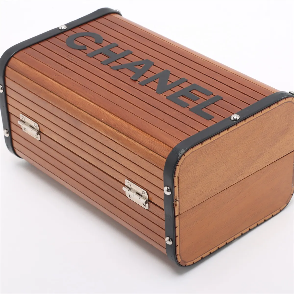 [Individually wrapped] Chanel Cocomark Wood x Leather Vanity Bag Brown Silver Hardware External Repair Available — view 3