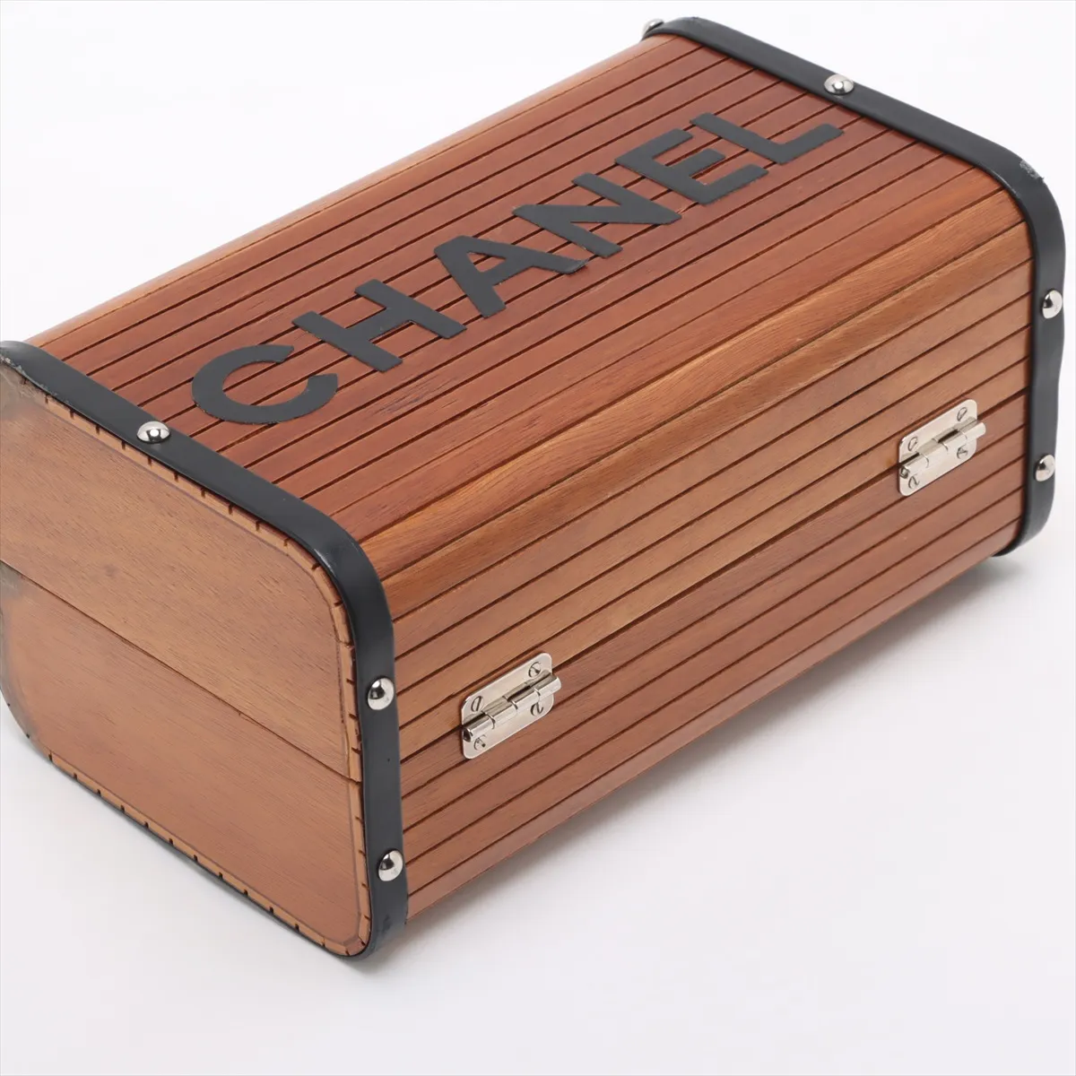 [Individually wrapped] Chanel Cocomark Wood x Leather Vanity Bag Brown Silver Hardware External Repair Available — view 4