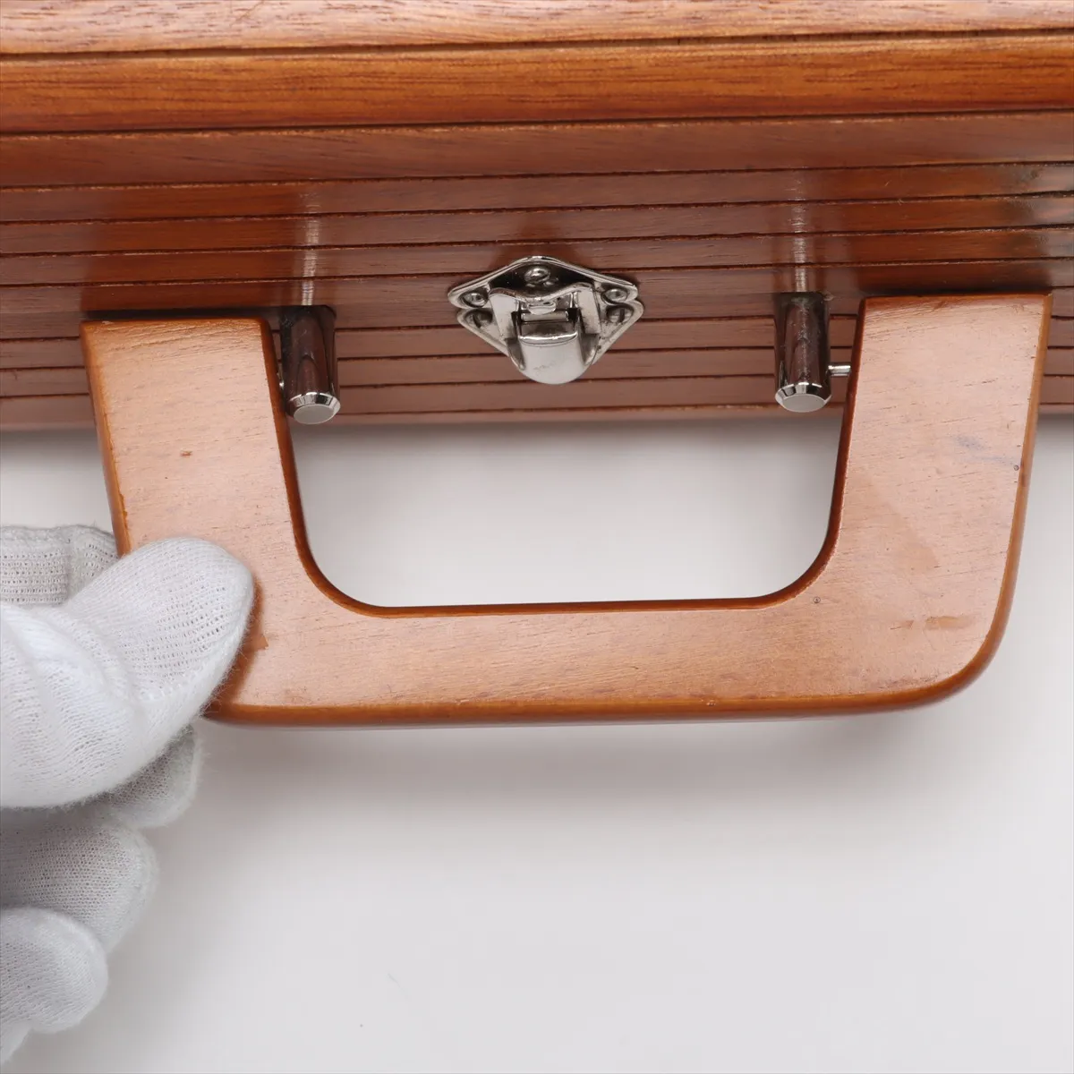 [Individually wrapped] Chanel Cocomark Wood x Leather Vanity Bag Brown Silver Hardware External Repair Available — view 5