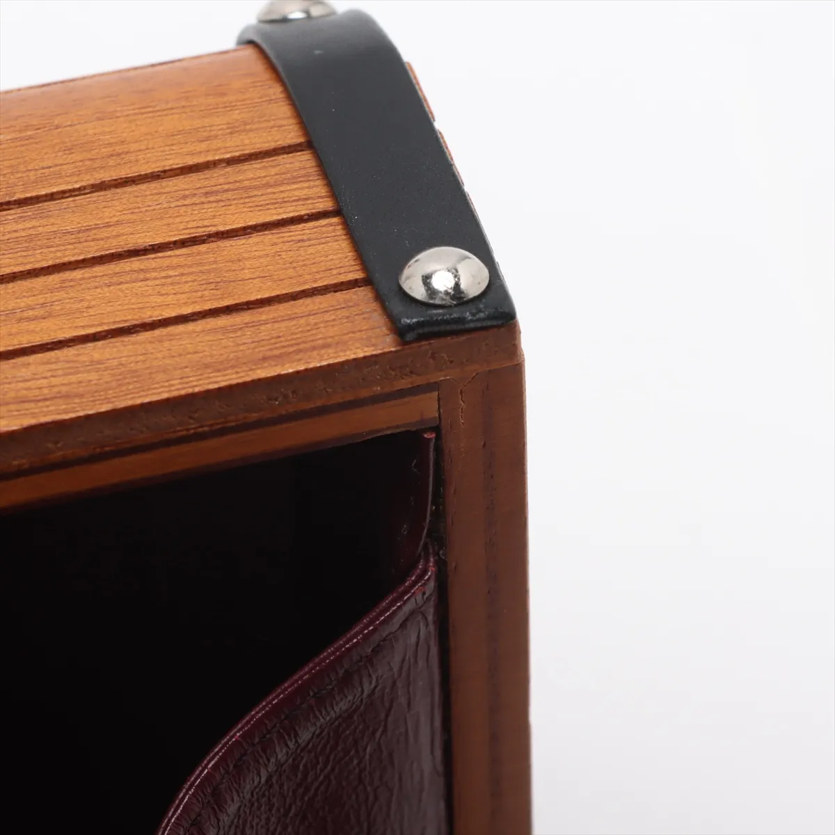 [Individually wrapped] Chanel Cocomark Wood x Leather Vanity Bag Brown Silver Hardware External Repair Available — view 10
