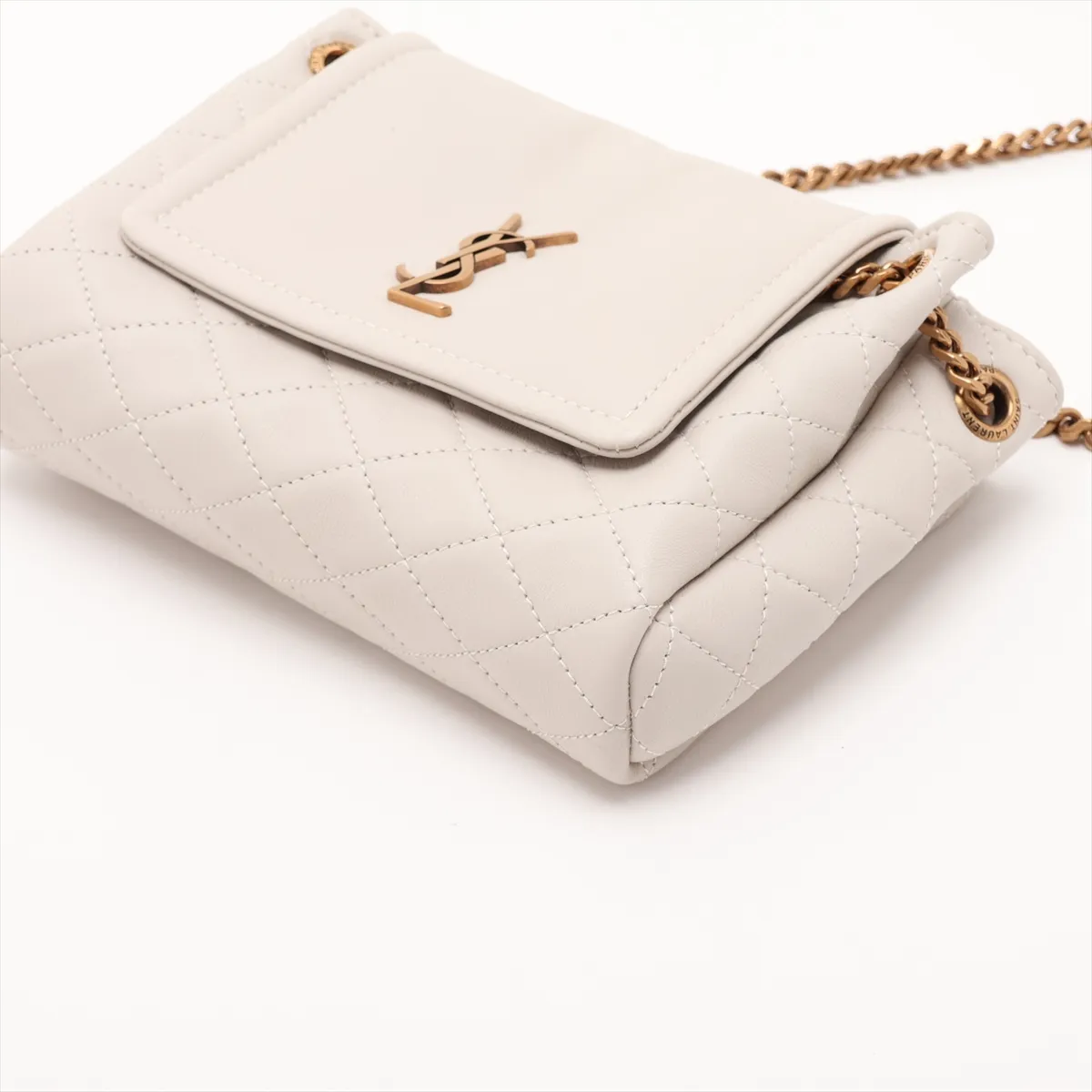 Mini Nolita Leather Chain Shoulder Bag, Beige, 672738 — view 3