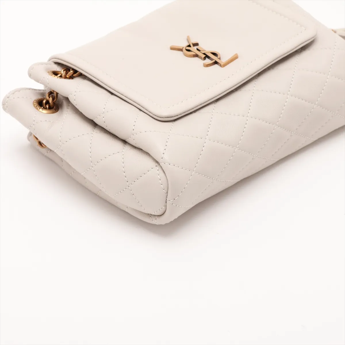 Mini Nolita Leather Chain Shoulder Bag, Beige, 672738 — view 4