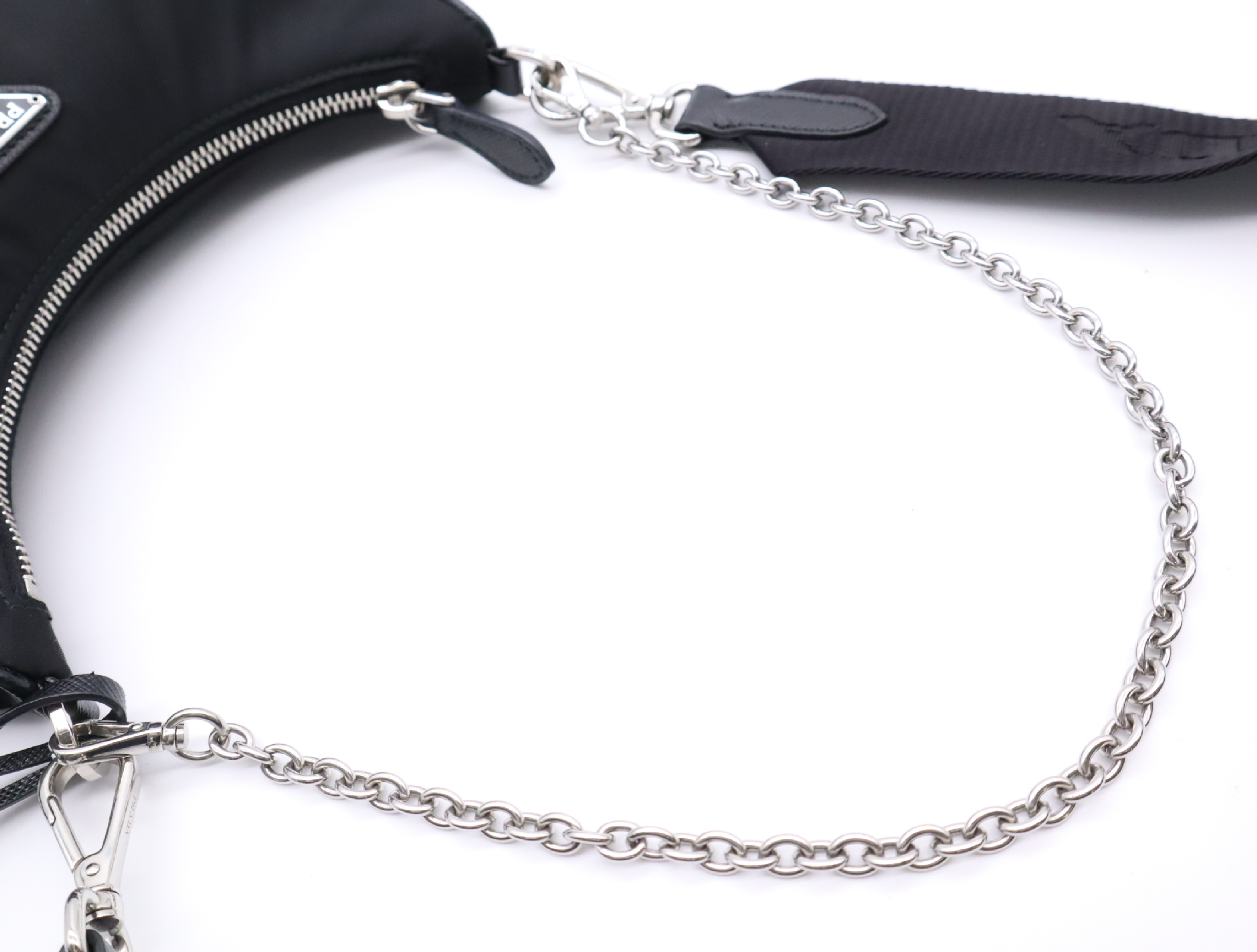 Nylon Re-Edition 2005 Shoulder Bag, Black, with 2 Shoulder Straps, Clochette, and Pouch. — view 11