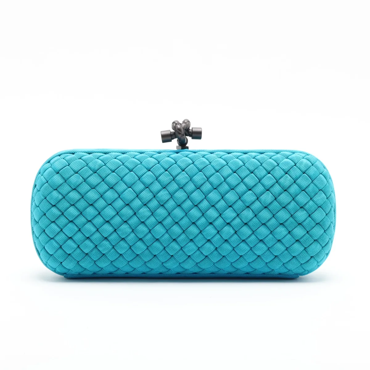 Intrecciato Satin Clutch Bag, Blue — view 2
