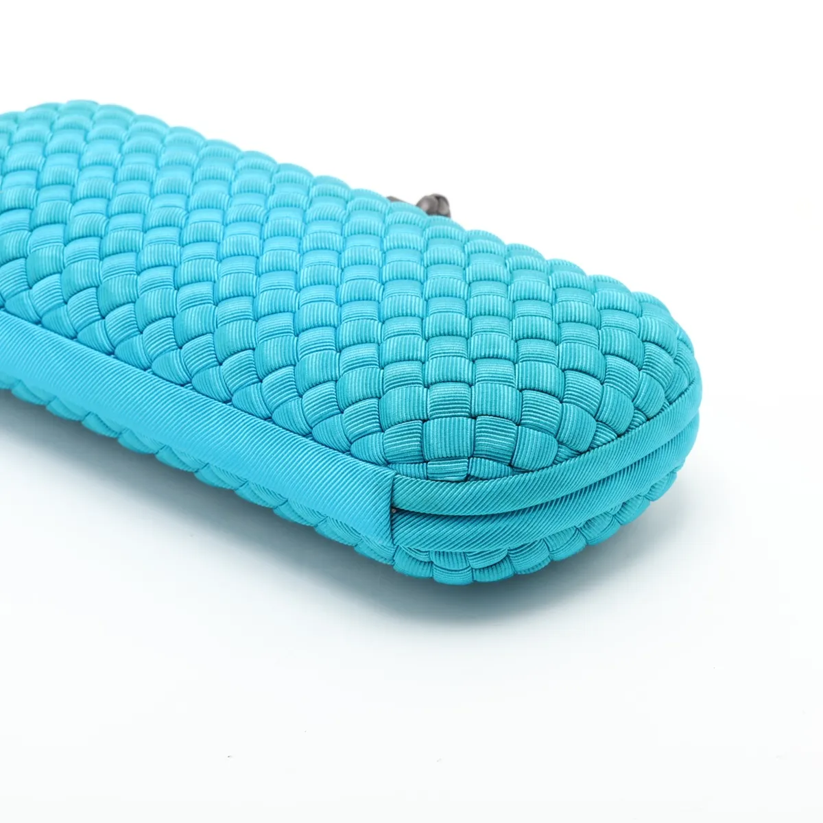 Intrecciato Satin Clutch Bag, Blue — view 3