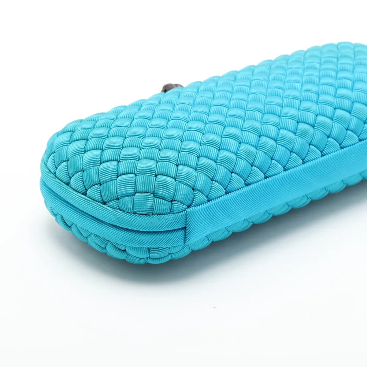 Intrecciato Satin Clutch Bag, Blue — view 4