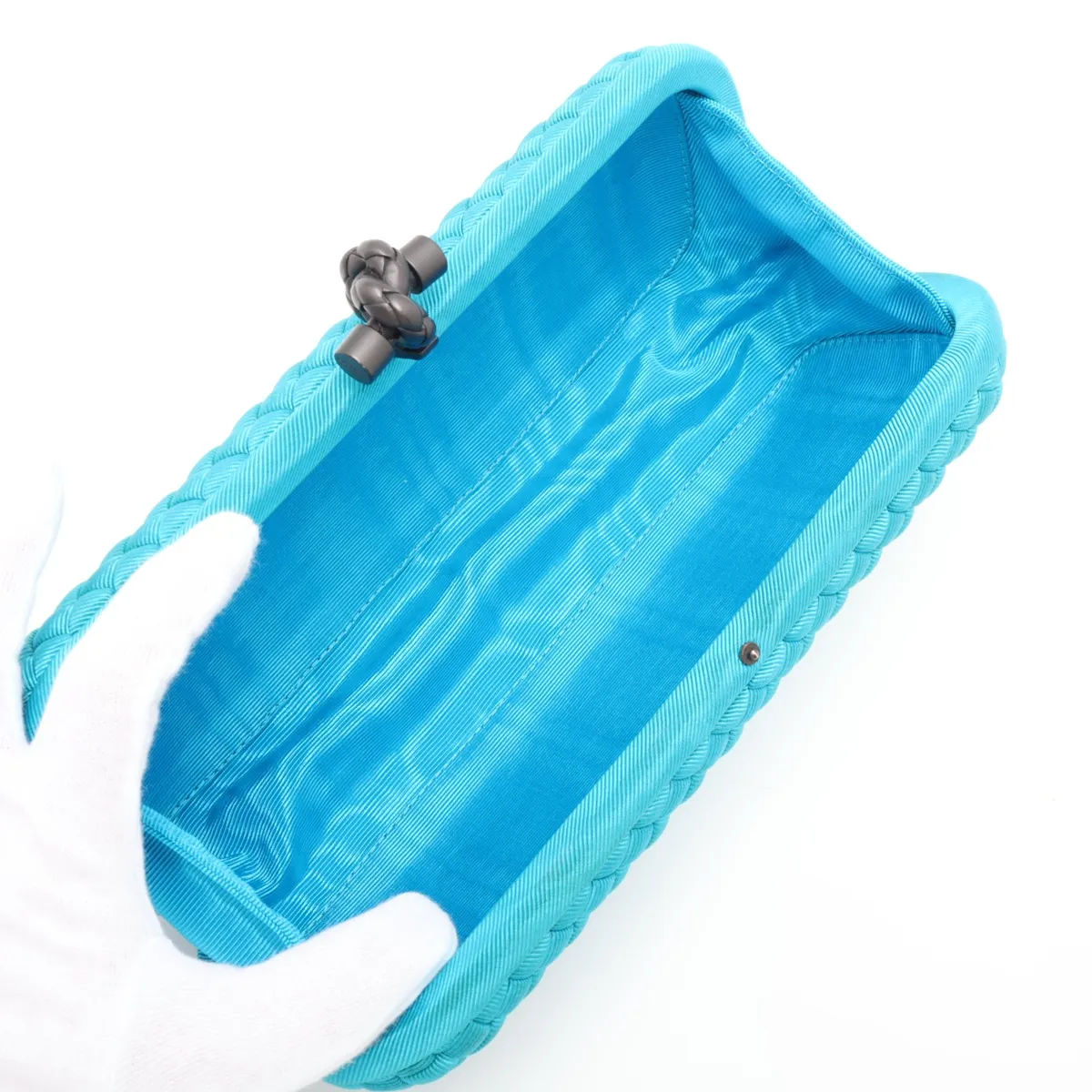 Intrecciato Satin Clutch Bag, Blue — view 5