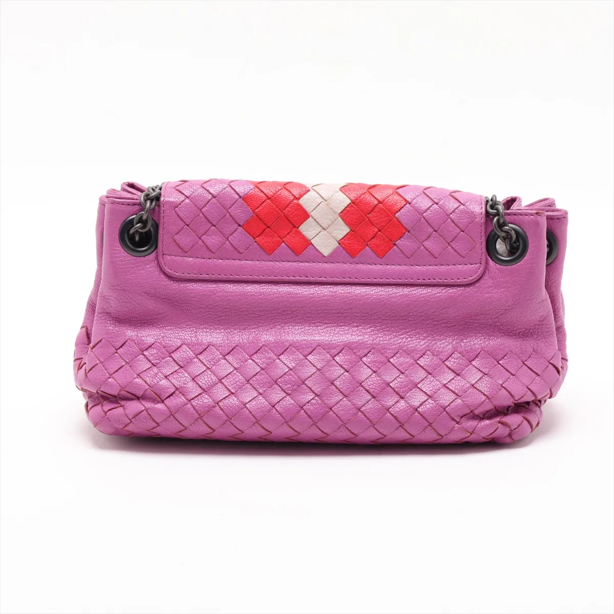 Intrecciato Leather Chain Shoulder Bag Pink x Red — view 2