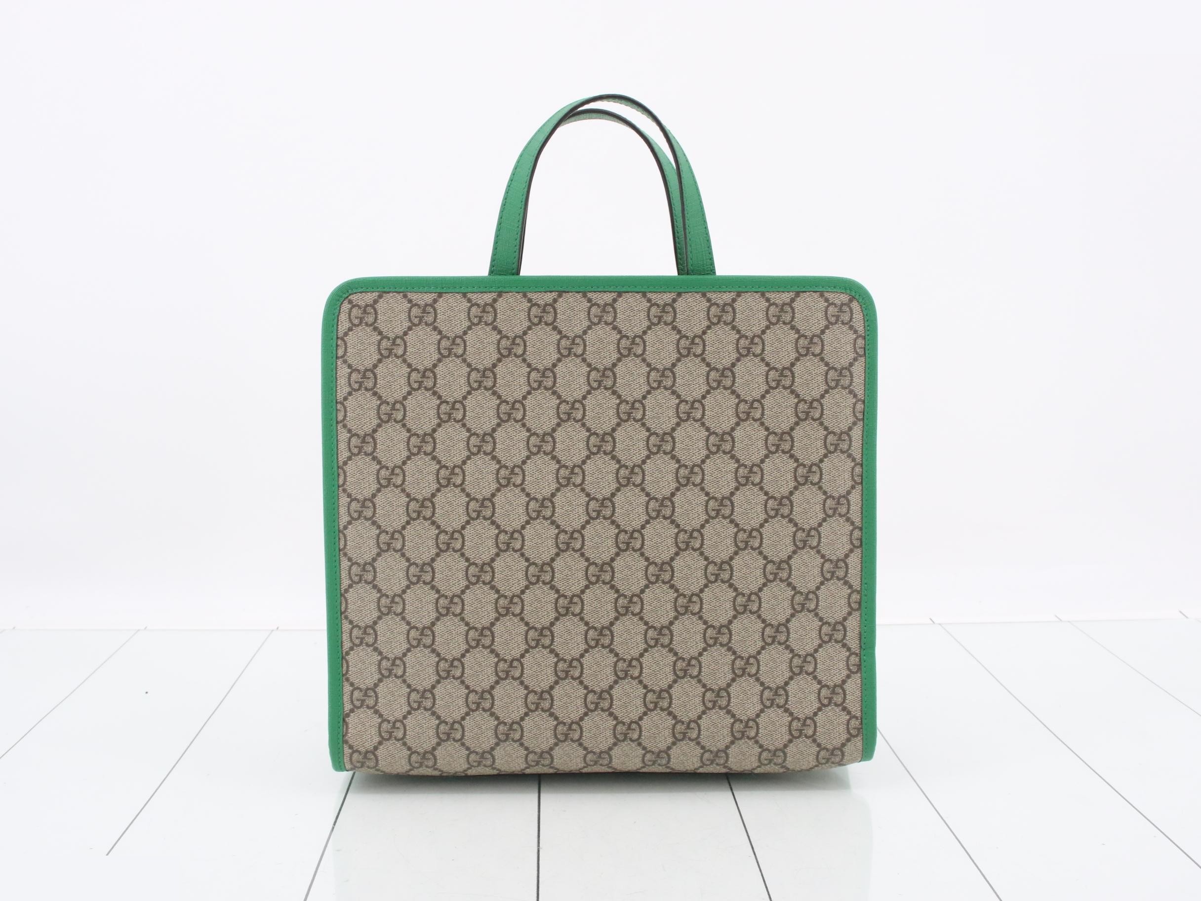 GG Supreme Children's Boat Tote Bag, Beige/Green Leather — view 2