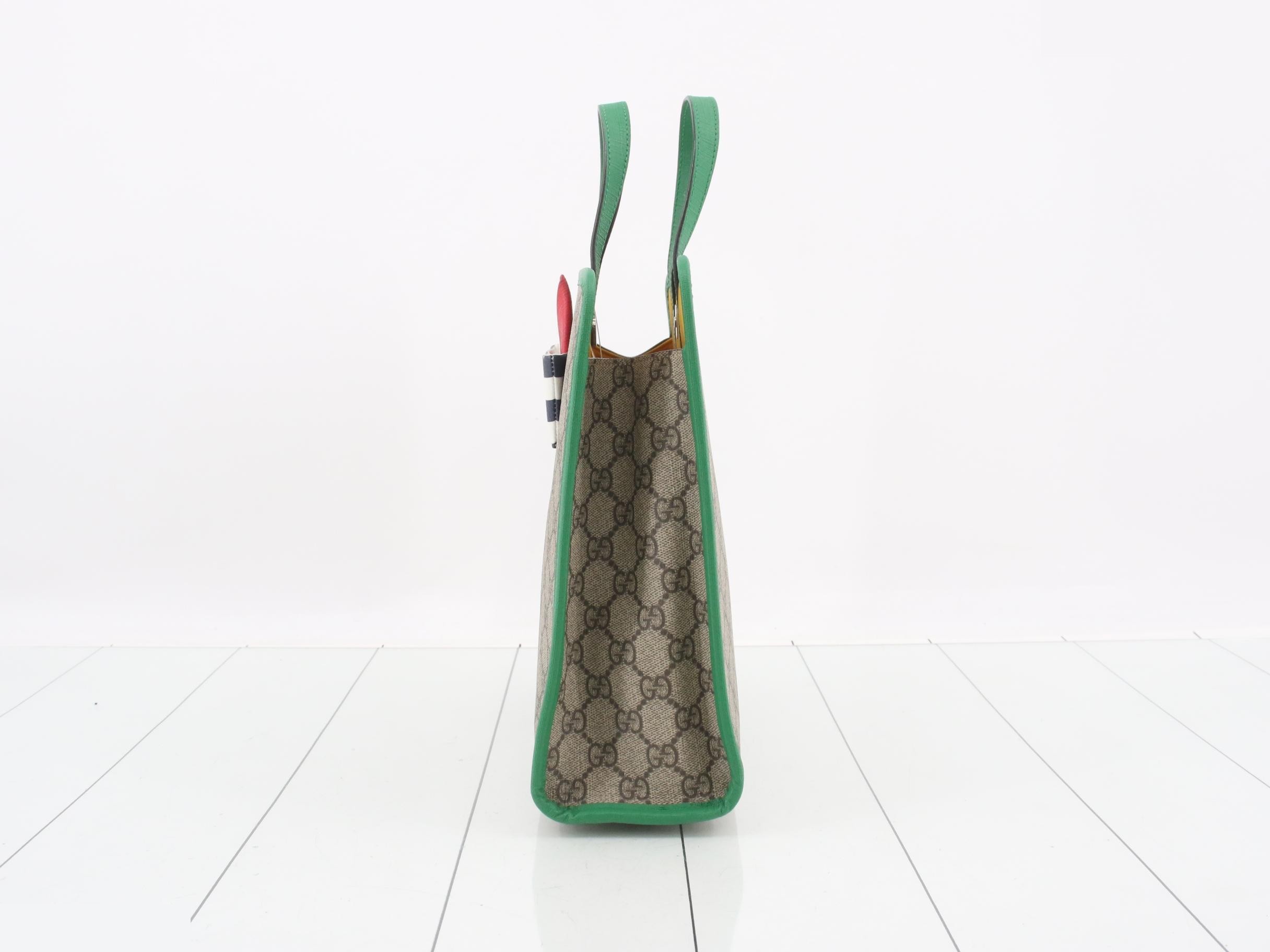GG Supreme Children's Boat Tote Bag, Beige/Green Leather — view 3