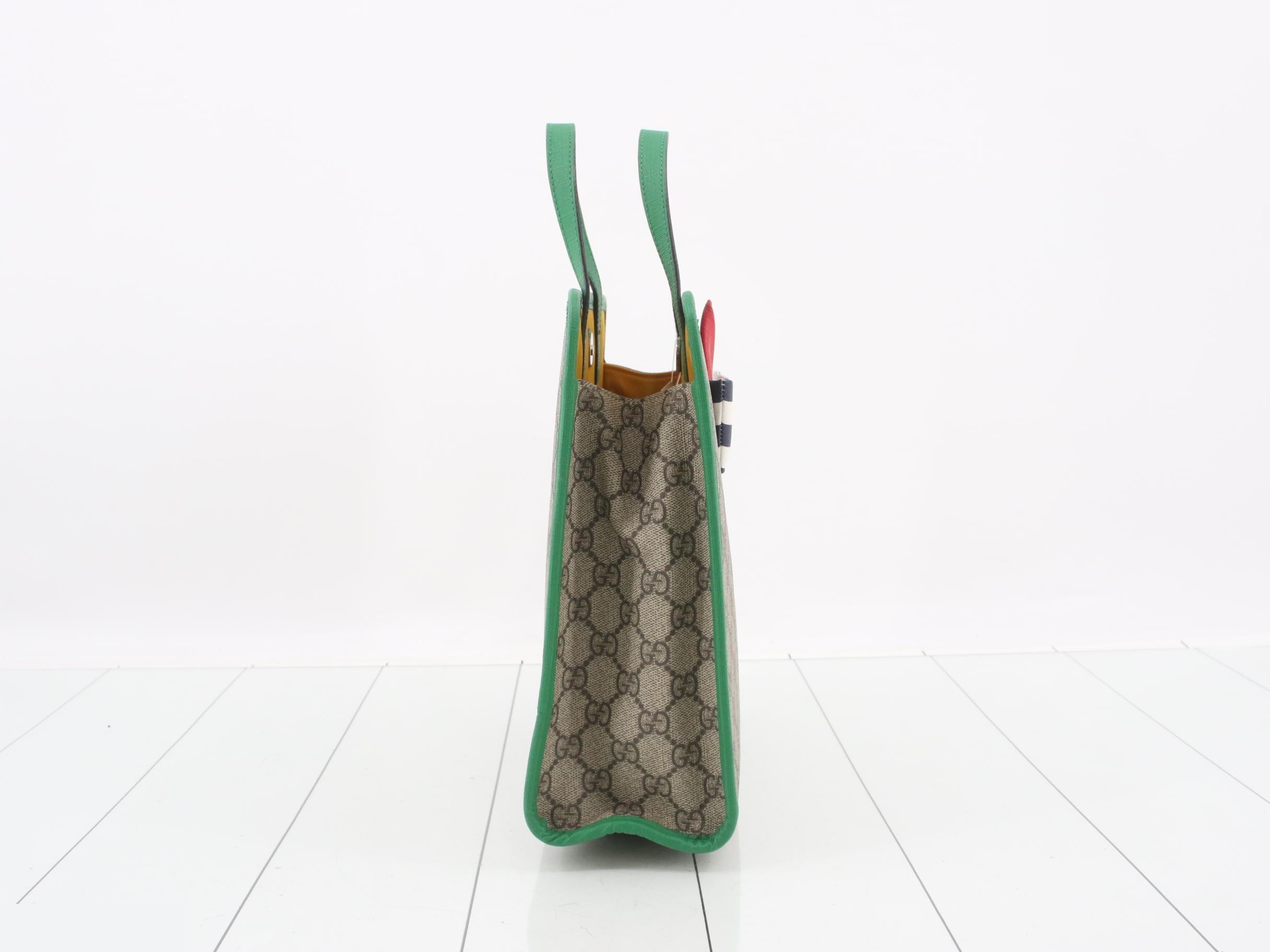 GG Supreme Children's Boat Tote Bag, Beige/Green Leather — view 4