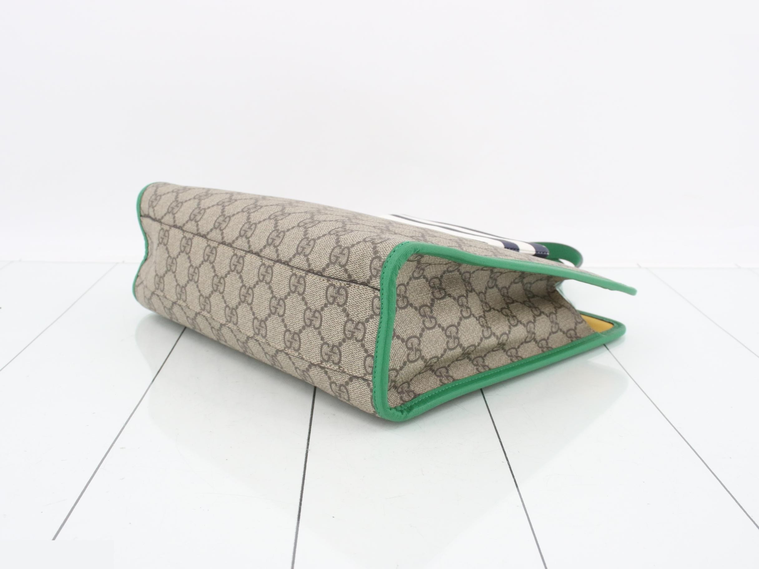 GG Supreme Children's Boat Tote Bag, Beige/Green Leather — view 6