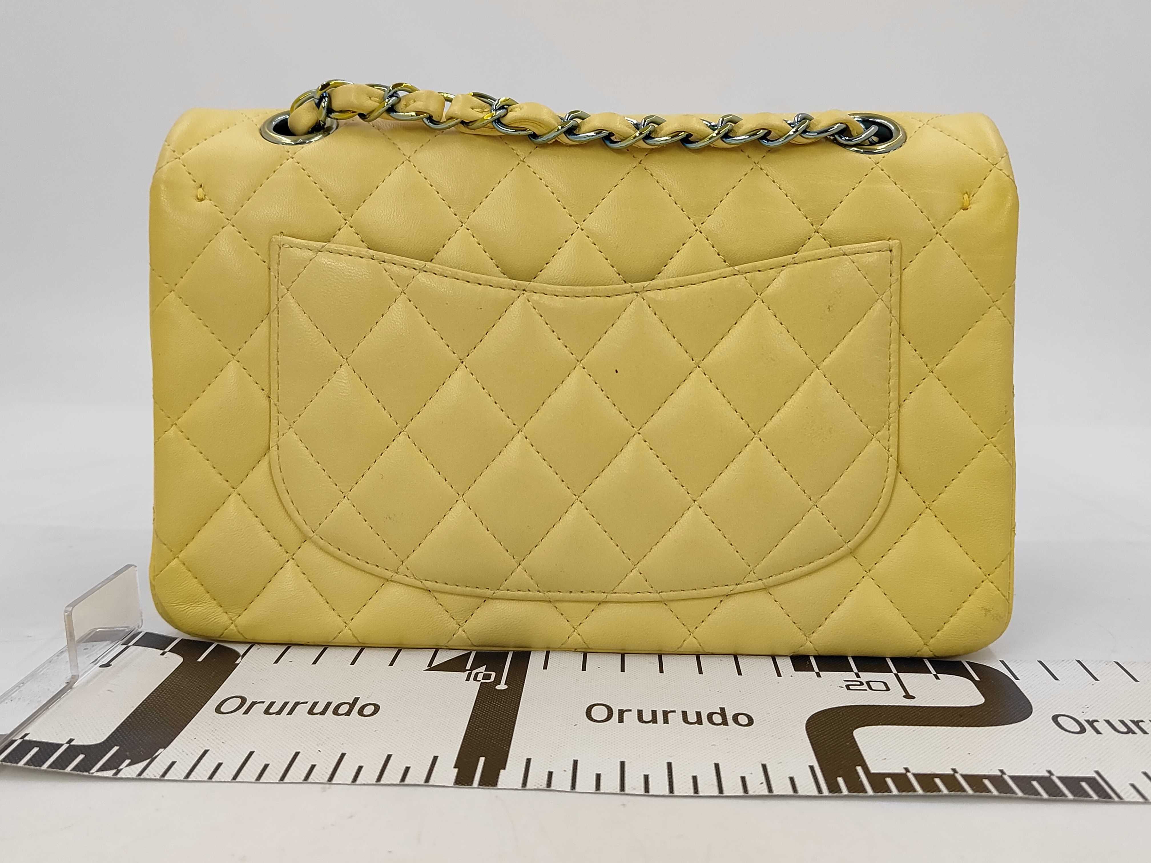 Matelassé 23 Lambskin Double Flap Double Chain Shoulder Bag, Yellow — view 2