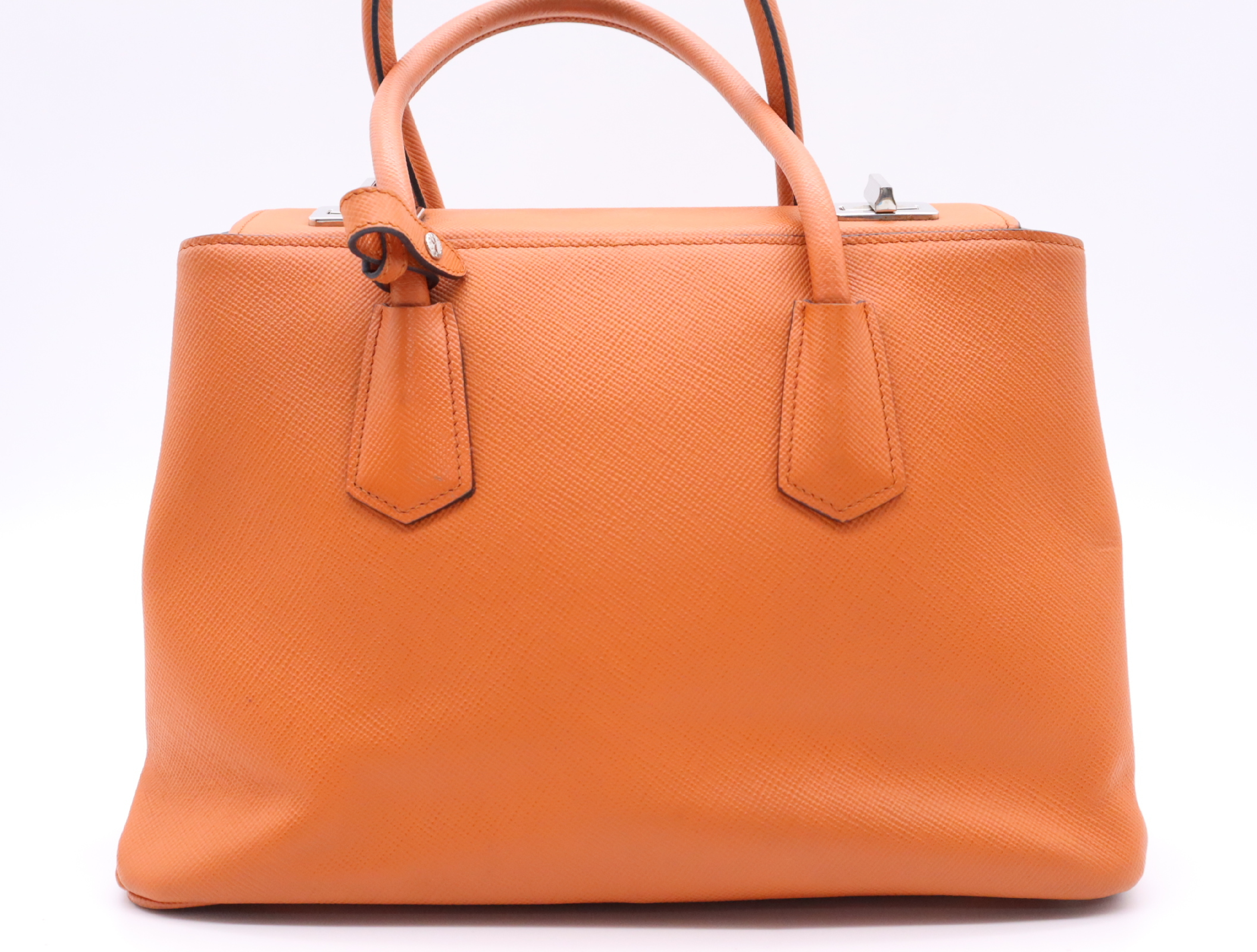 Leather Turnlock Handbag, Orange, Silver Hardware, with Name Tag — view 2