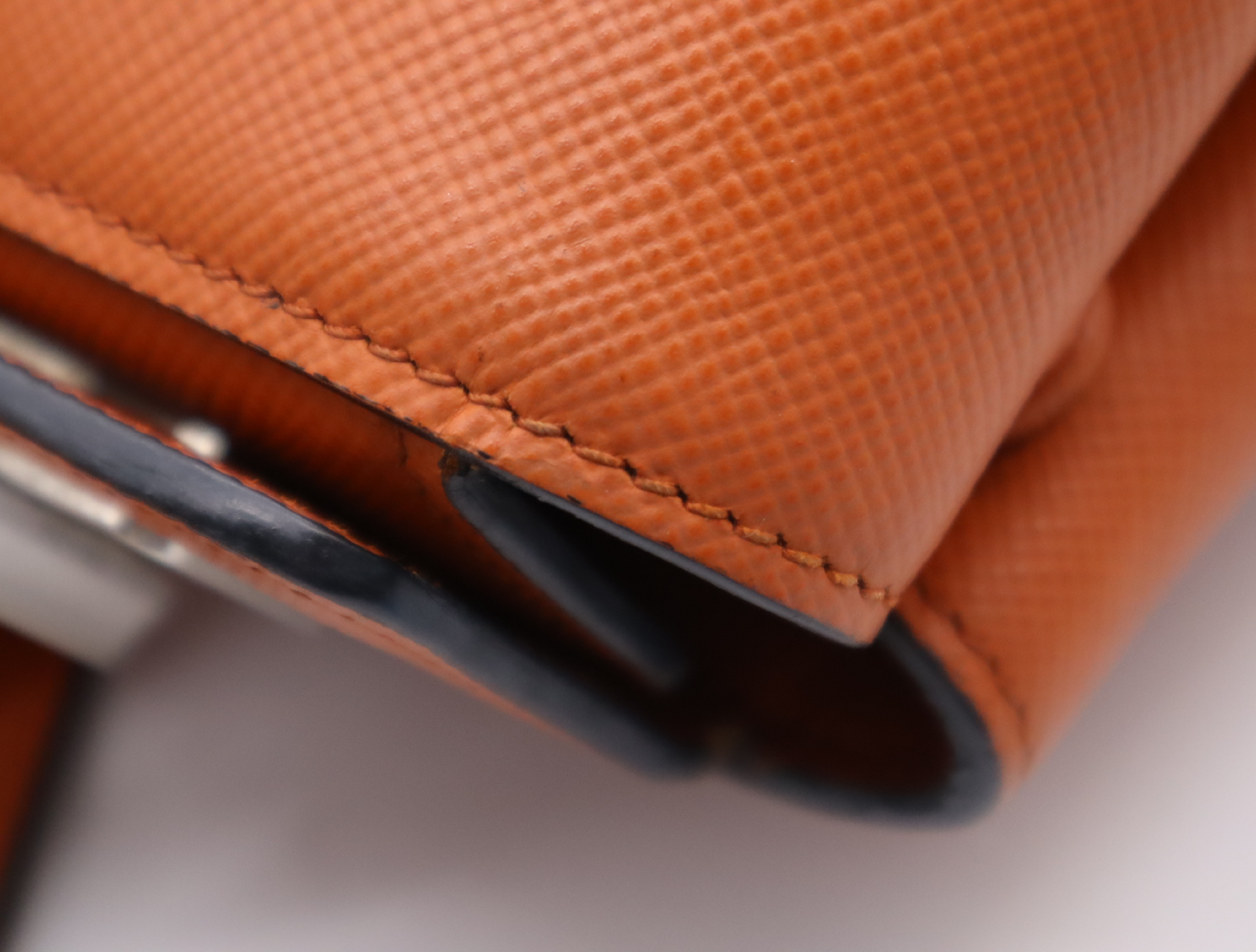 Leather Turnlock Handbag, Orange, Silver Hardware, with Name Tag — view 11