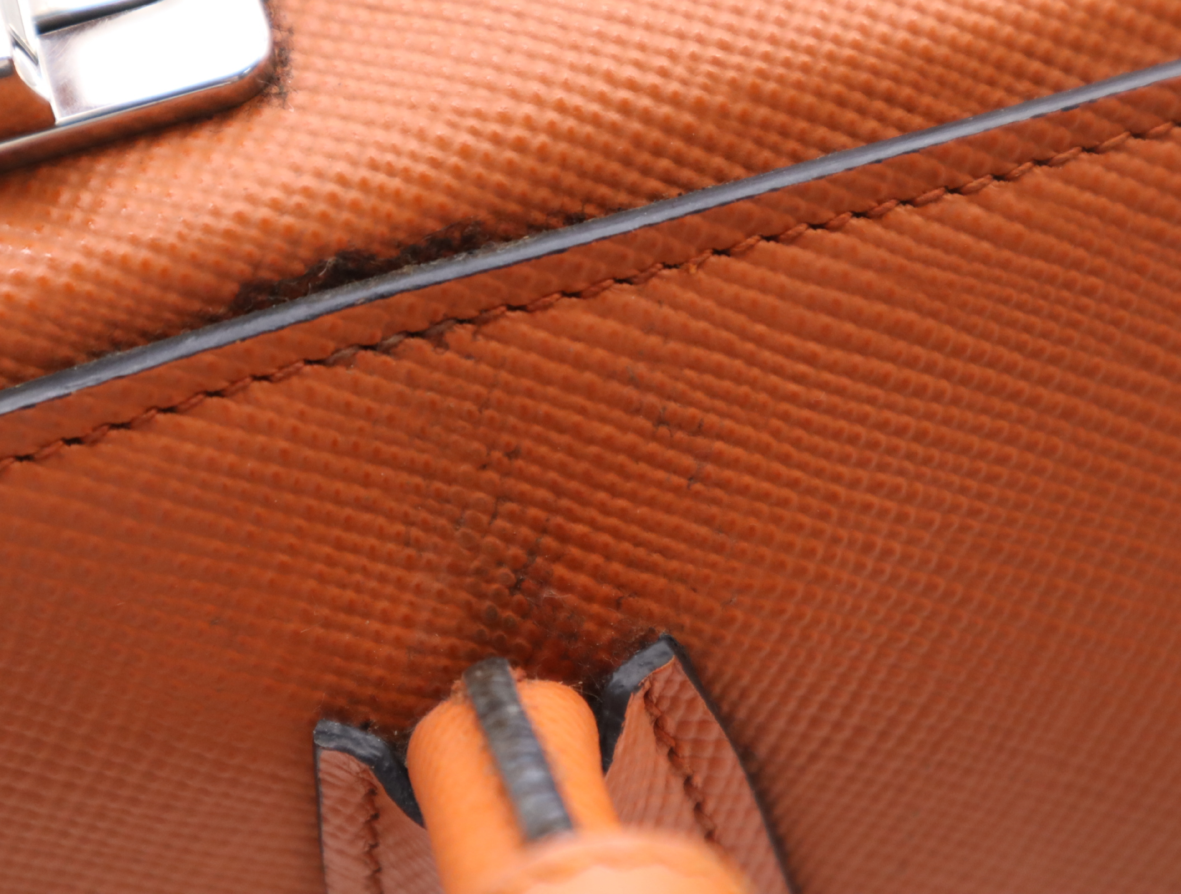 Leather Turnlock Handbag, Orange, Silver Hardware, with Name Tag — view 13